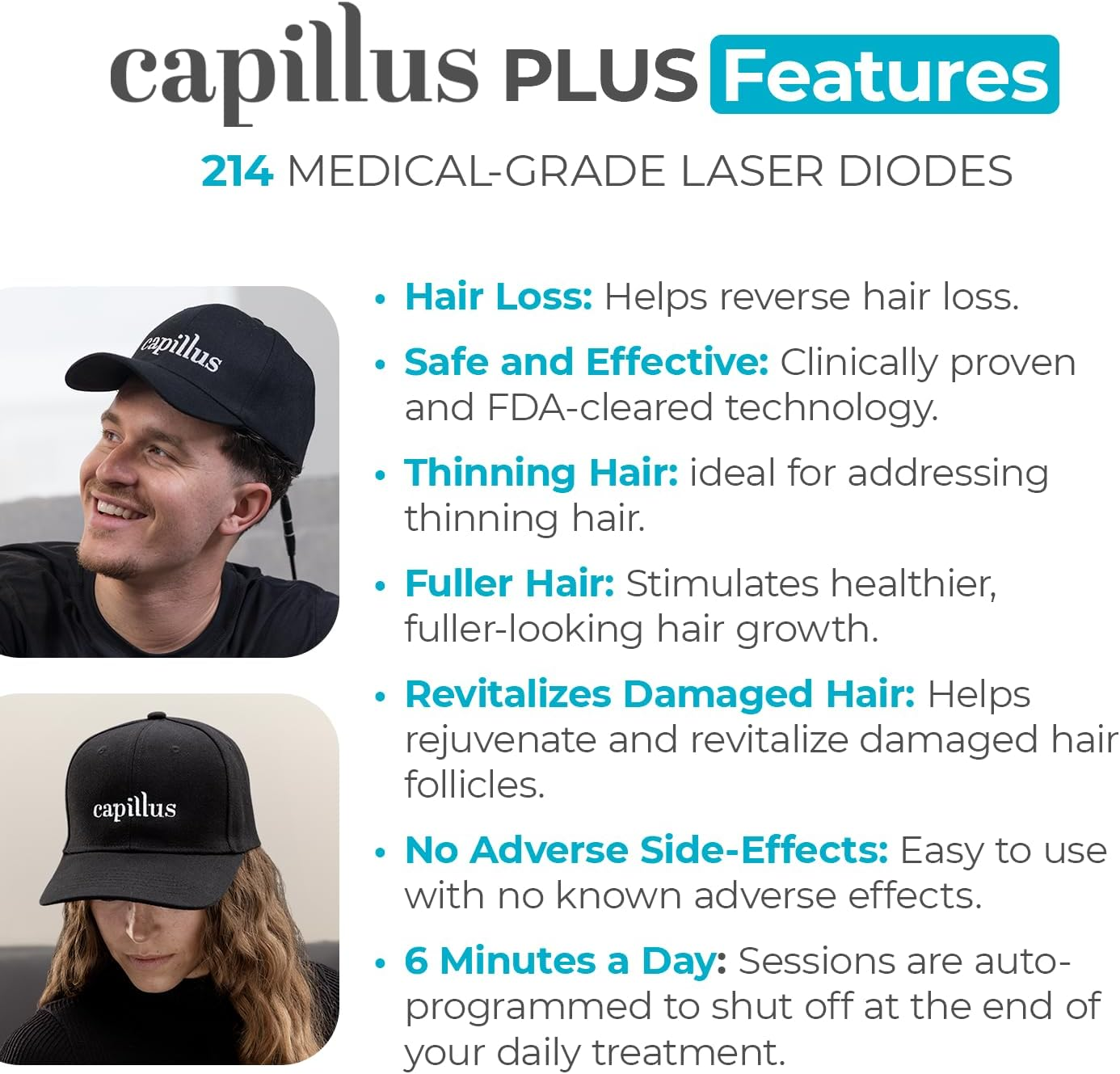 Capillus plus S1 | Hair Laser Growth Cap FDA Cleared to Regrow Fuller Thicker Hair in Men and Women Laser Hair Growth Cap Ideal for Thinning Hair and Alopecia Treatment image number 6