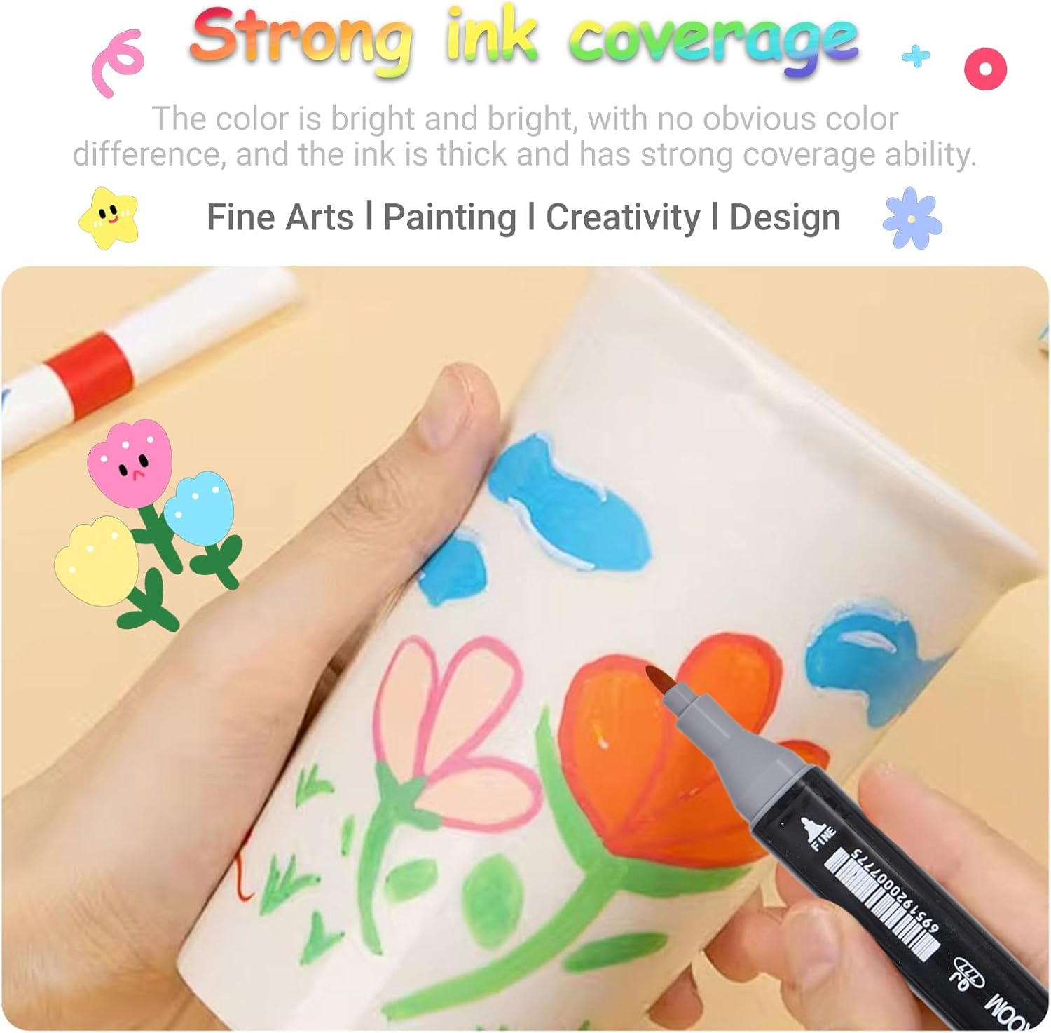 Fitbliss 120 Colors Alcohol Markers, Premium Dual Tip Artist Art Markers Set for Adult Kid, Sketch Markers Pen, Permanent Alcohol Based Markers, Coloring Sketching Drawing Markers with Case image number 6