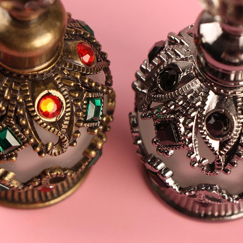 NOIAFZY 2Pcs Vintage 0.51Oz Enameled Glass Perfume Bottle, Refillable Essential Oil Dispenser, Unscented round Shape for Travel & Holidays, Empty Bottle with Bonus Essential Oil Set image number 6