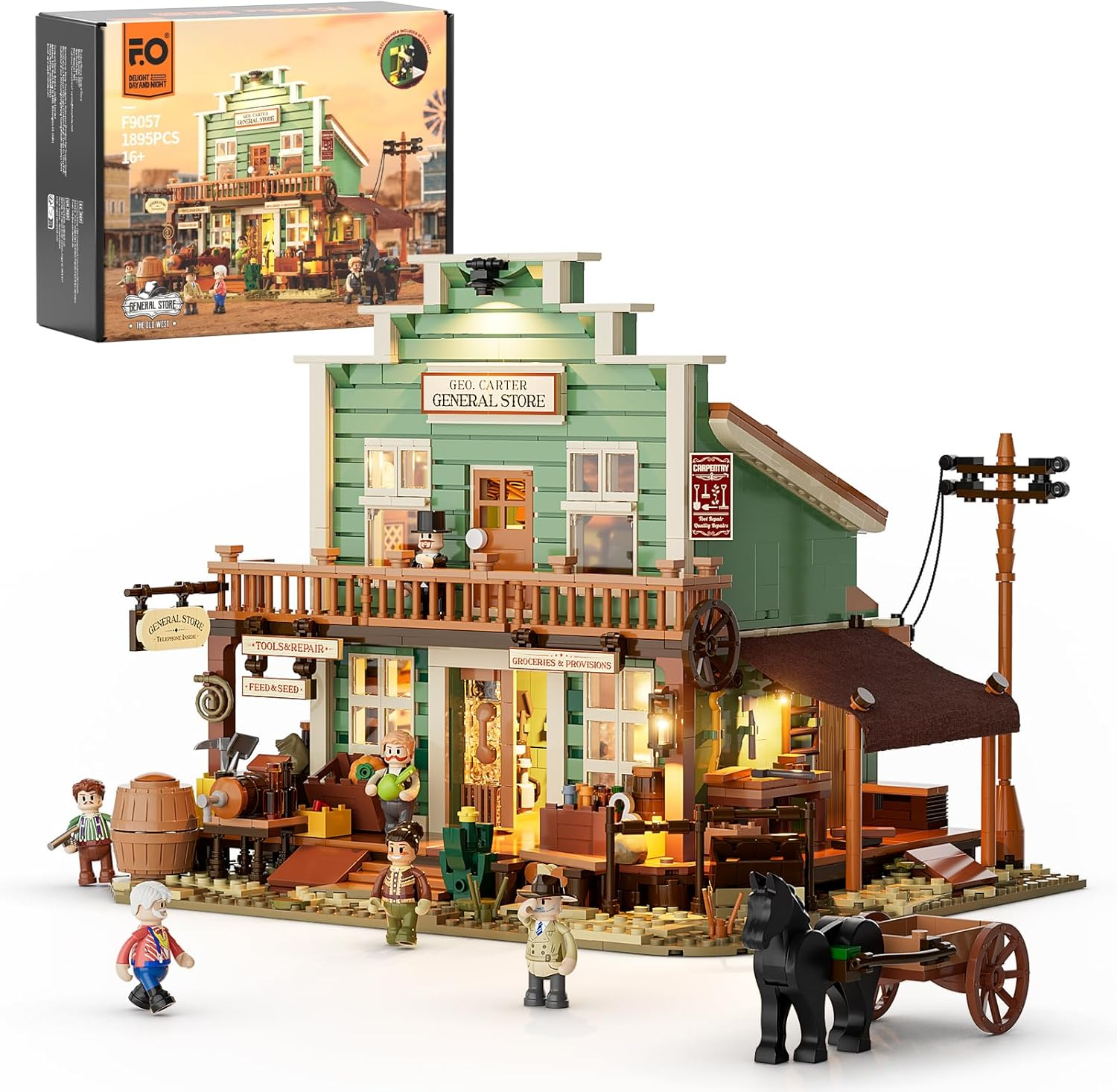 FUNWHOLE Western General Store Lighting Building-Bricks Set - 1895 Pcs the Old West Town Collection Display Set for Adults and West Lovers image number 3