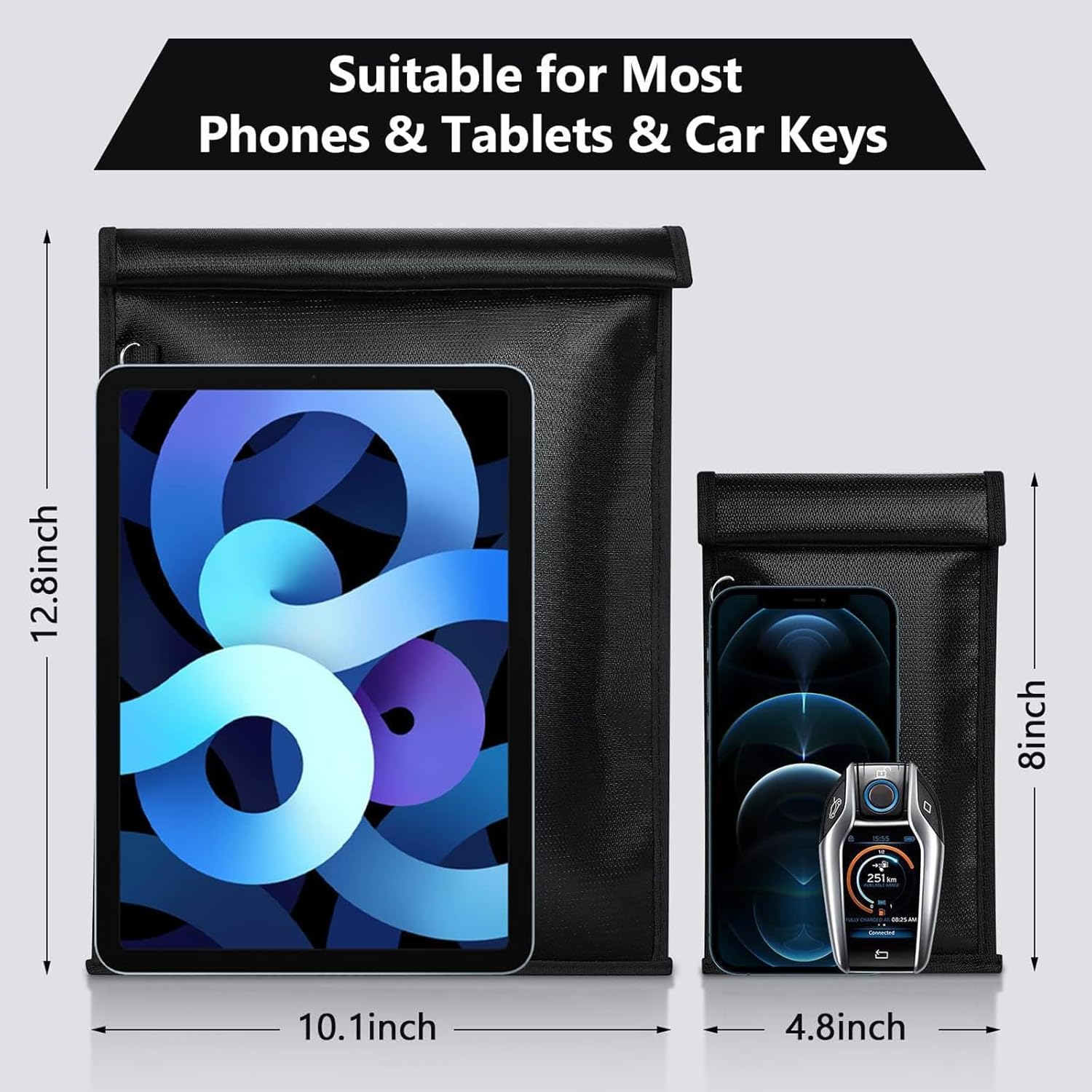 2 Pack Large Faraday Bags for Tablets Phones Car Keys,Faraday Key Fob Protector,Rfid Block Faraday Case Fireproof & Waterproof Anti-Theft Signal Blocking Pouch,Cell Phone Signal Jammer,Faraday Cage image number 3