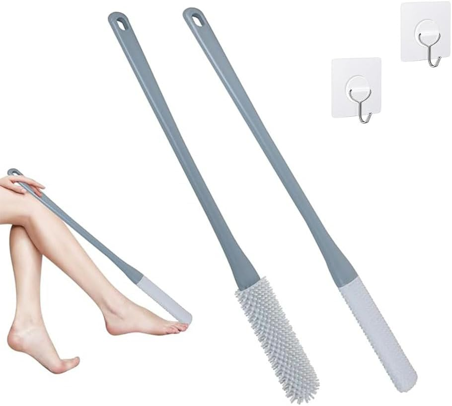 2PC Toe Gaps Cleaning Brush,Foot Brush for Shower with Long Handle,No Bending to Remove the Dead Skin of the Feet, Suitable for the Elderly, Pregnant Women (Pink)