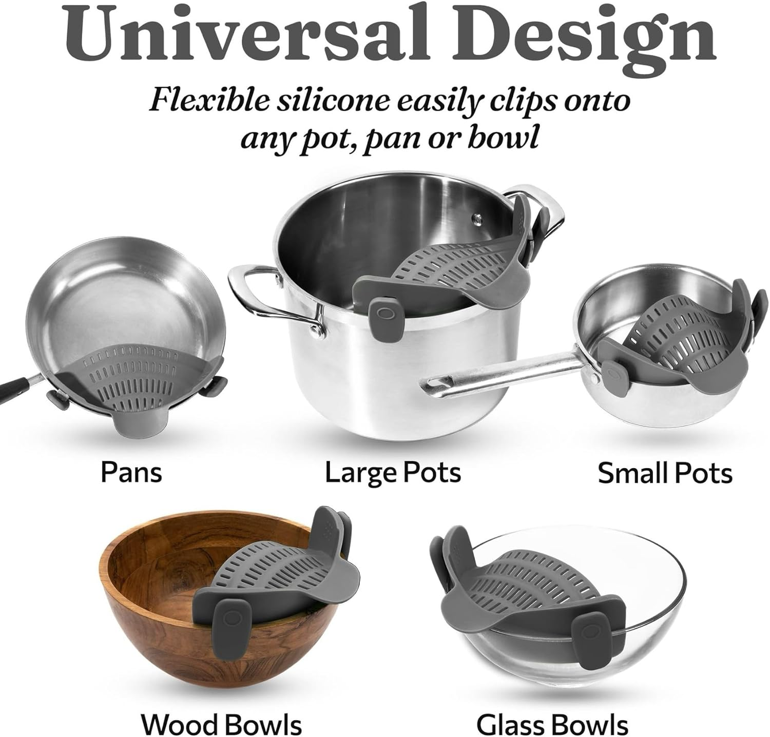 Silicone Pot Strainer, Emptycolor Adjustable Clip on Strainer for Pots Pans, Heat Resistant Pot Drainer, Kitchen Pasta Colander for Vegetables and Noodles image number 1