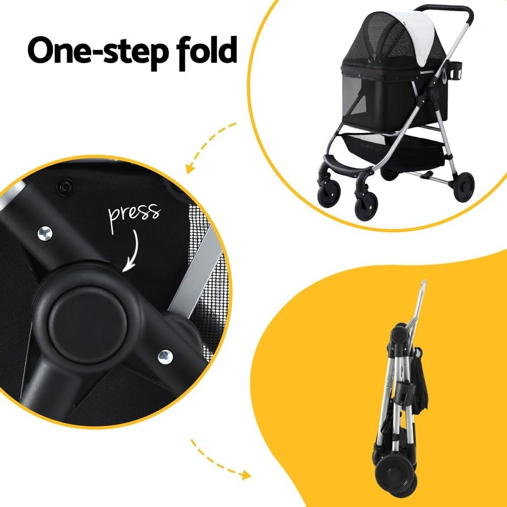 I.Pet Pet Stroller, Foldable Cat Dog Carrier Backpack Travel Pushchair Strollers Pram Seat Trolley Outdoors Transport Carriers, Folding with 4 Wheels Water Resistance Black image number 5