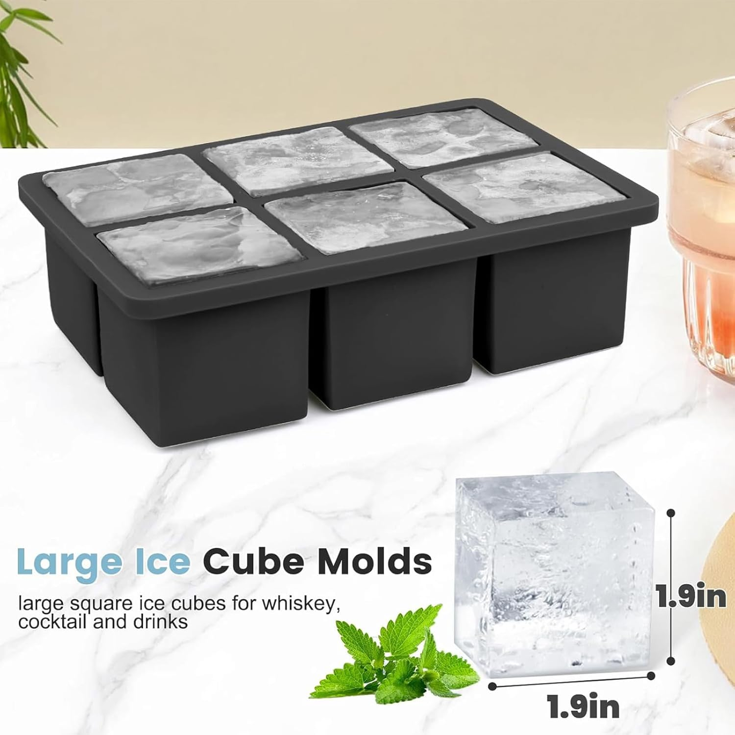 3Pack Large Silicone Ice Cube Tray for Whiskey, 2 Inch Ice Cube Tray Silicone, Easy-Release Ice Tray with Lid for Freezer, Perfect for Chilled Drinks, Freezer, Baby Food, Cocktail - Blue+Green+Pink image number 5