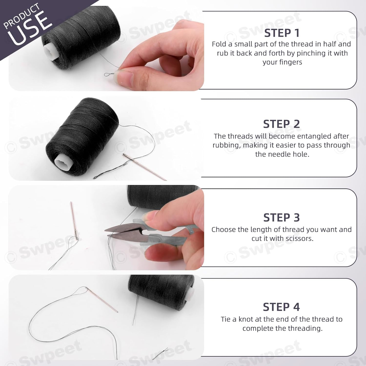 Swpeet 10Pcs 1000 Yards Black White 2 Colors All Purpose Threads with Sewing Needles Kit, Handy Polyester Sewing Threads Embroidery Thread, Hand Sewing Needle Threaders Set for Crafters Lovers - 24 Colors Styles image number 6