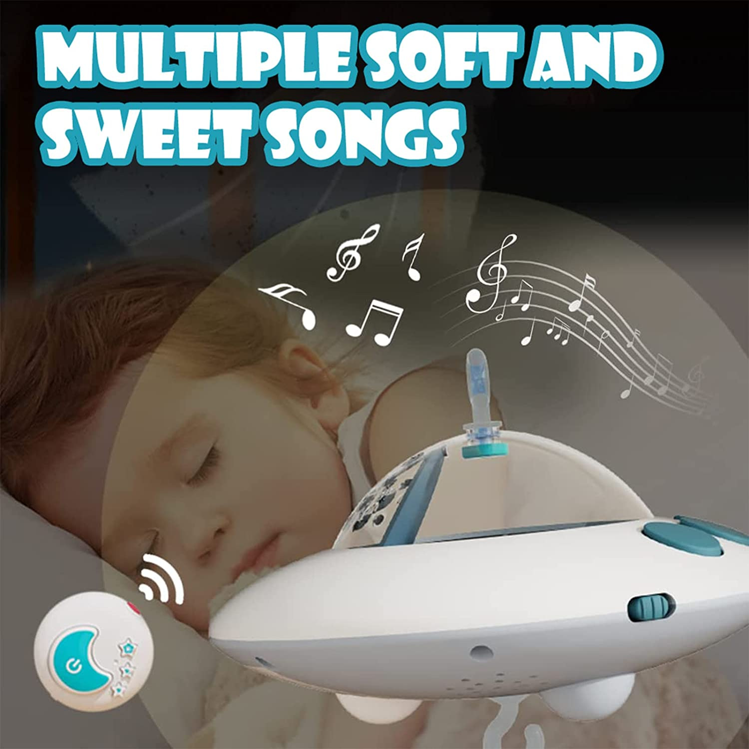 Baby Musical Crib Mobile,Crib Mobile Arm Holder with Night Lights and Relaxing Music Hanging Rotating Animals Rattles Toys Stars Projection Remote Control for Boy Girl Newborn image number 4