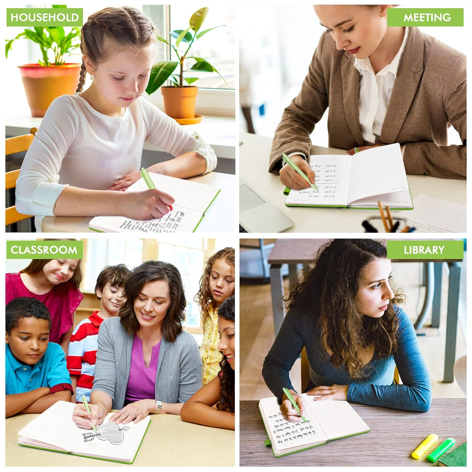 Feela 3 Pack Notebook Journals Bulk, Hardcover Notebooks Classic Ruled Lined Journals with Pen Holder for Women Girls School Business Supplies, with 3 Black Pens, 120 GSM, 5.1&rdquo;X8.3&rdquo;, A5, Green image number 1