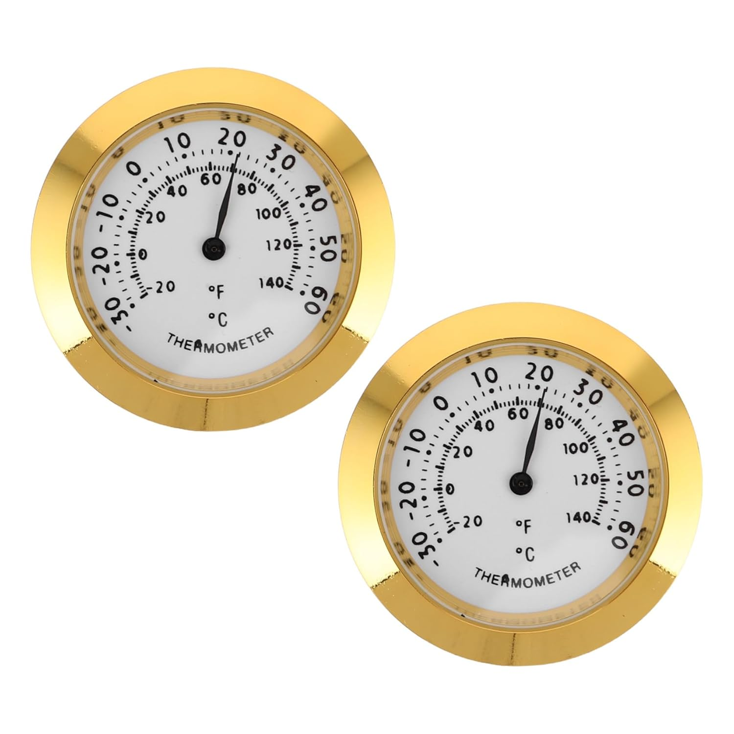 STAHAD 2Pcs Mini round Temperature and Humidity Monitor for Home Office Nursery Accurate Analog Hygrometer Gauge for Guitar Cases and Indoor Environment Portable Gold Dial image number 1