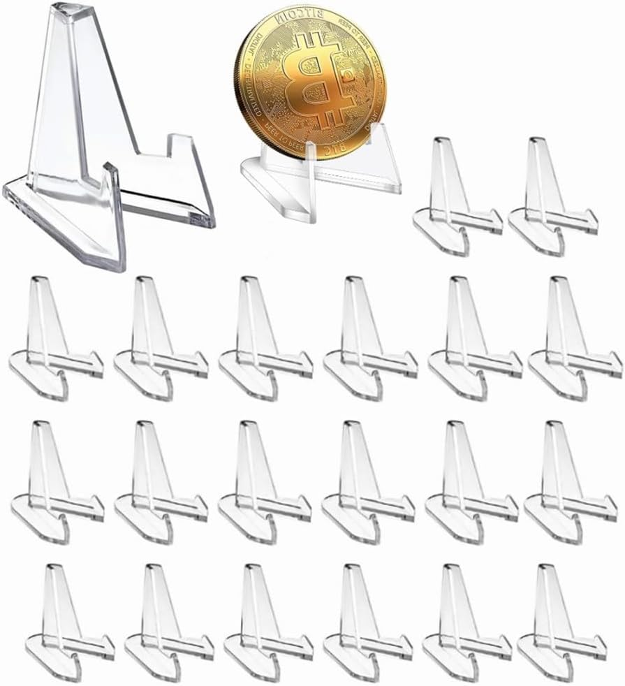 30 Pcs Mini Clear Acrylic Easel Stands, 2.12 Inch Coin Display Stand Card Stands,Display Easel Holder for Displaying Coin, Medal, Card,Pocket Watches Capsules Challenge Medals Casino Chips image number 1