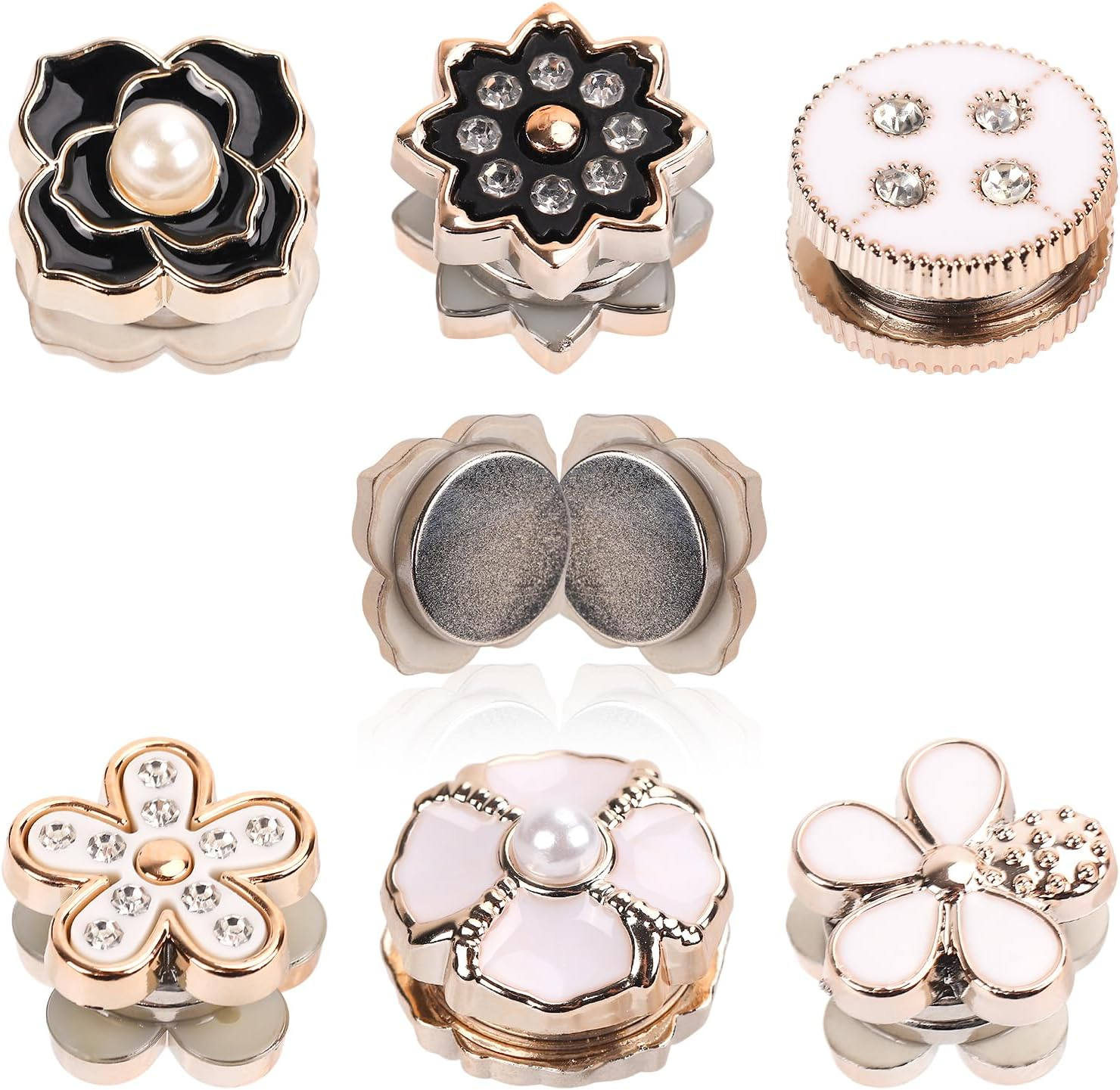 12Pcs Magnetic Hijab Pins, Black and White No Snag Hijab Magnets Multipurpose Strong Magnetic Hijab Buttons Pinless Brooch for Scarves Hats Shirt Collars Shawls (Style1) image number 1