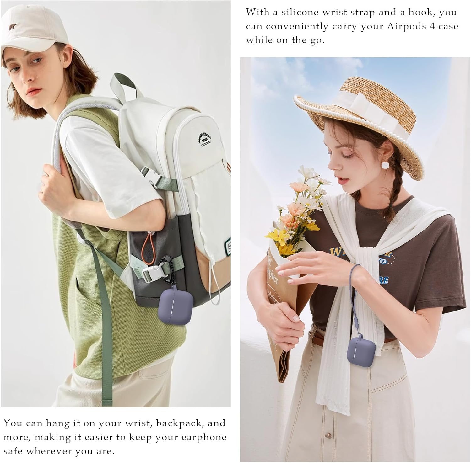 MILPROX Case Compatible for Airpods 4 Case - Soft Silicone Protective Skin Cover with Keychain/Strap, Front LED Visible, Shockproof Slim Cases Compatible for Airpod 4Th Generation - Lavender Purple image number 6