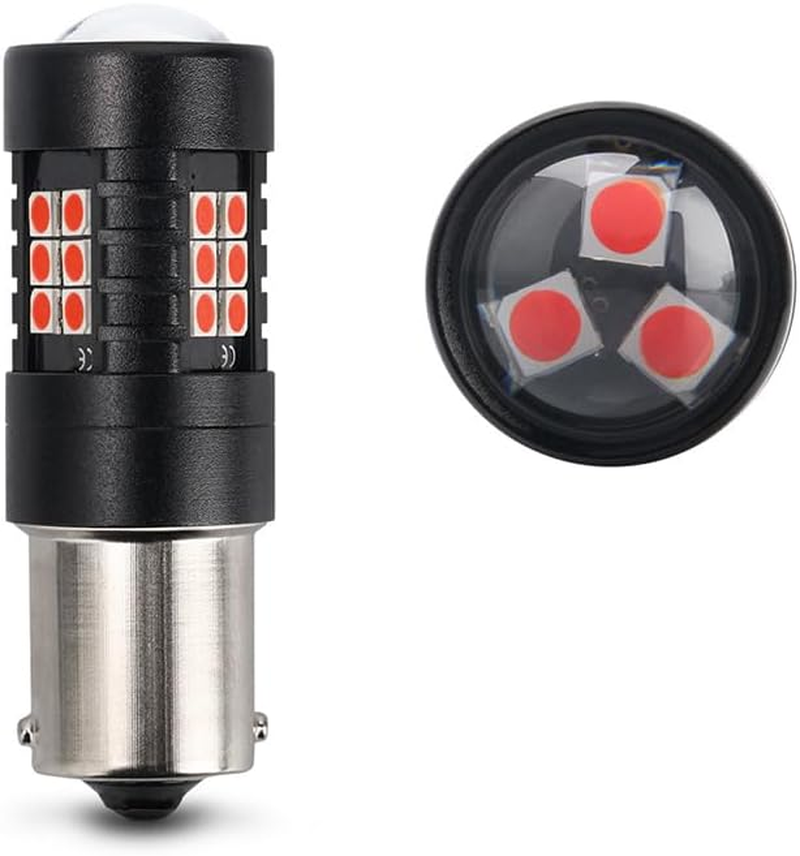 AIMALL 2PCS BAY15D 1157 Red LED Brake Tail Stop Light Bulbs 3030 21 Leds Error-Free 45Mm image number 1