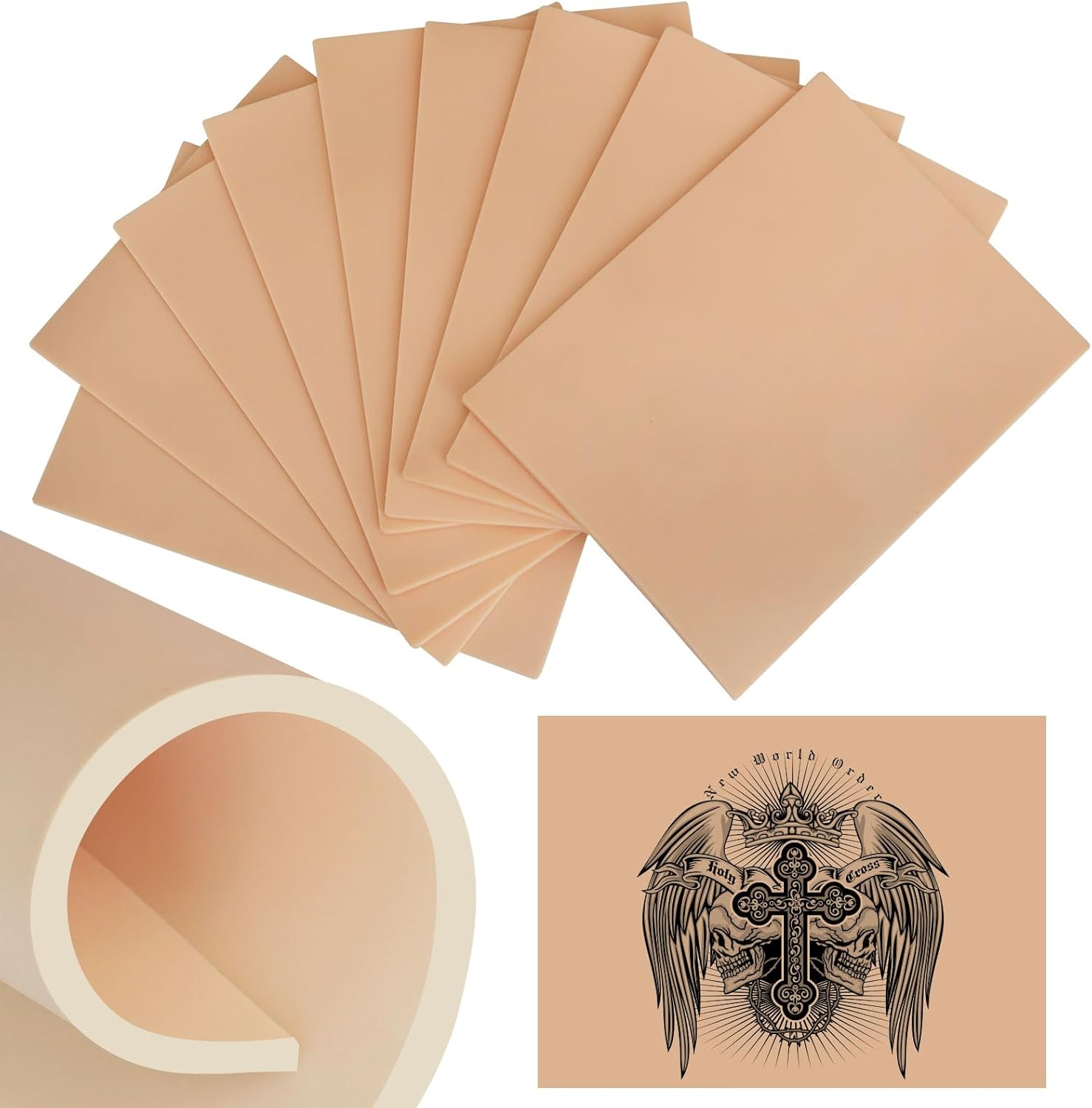 3Mm Tattoo Practice Skins - 10-Pack Professional Thick Silicone Sheets (5.6"X7.5") - Realistic Tattoo Skin for Training, Perfect for Beginners & Artists - Durable Fake Skin for Machine Practice image number 4