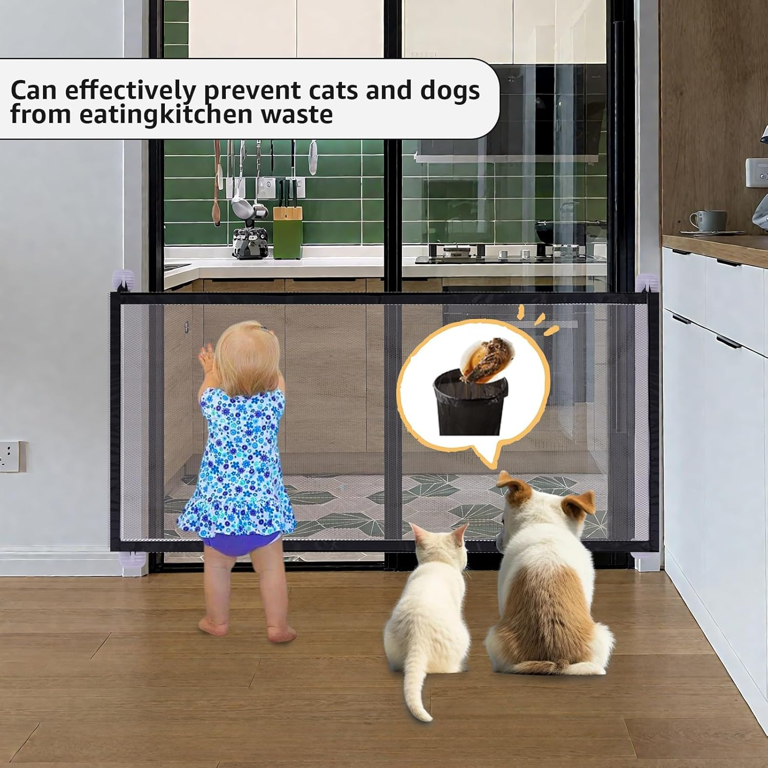 Barrier 110 X 72 Cm Dog Door Safety Gate Stair Safety Gate No Drilling with 4 Adhesive Hooks Extendable for Stairs, Doors, Child Safety Stairs, Suitable image number 6