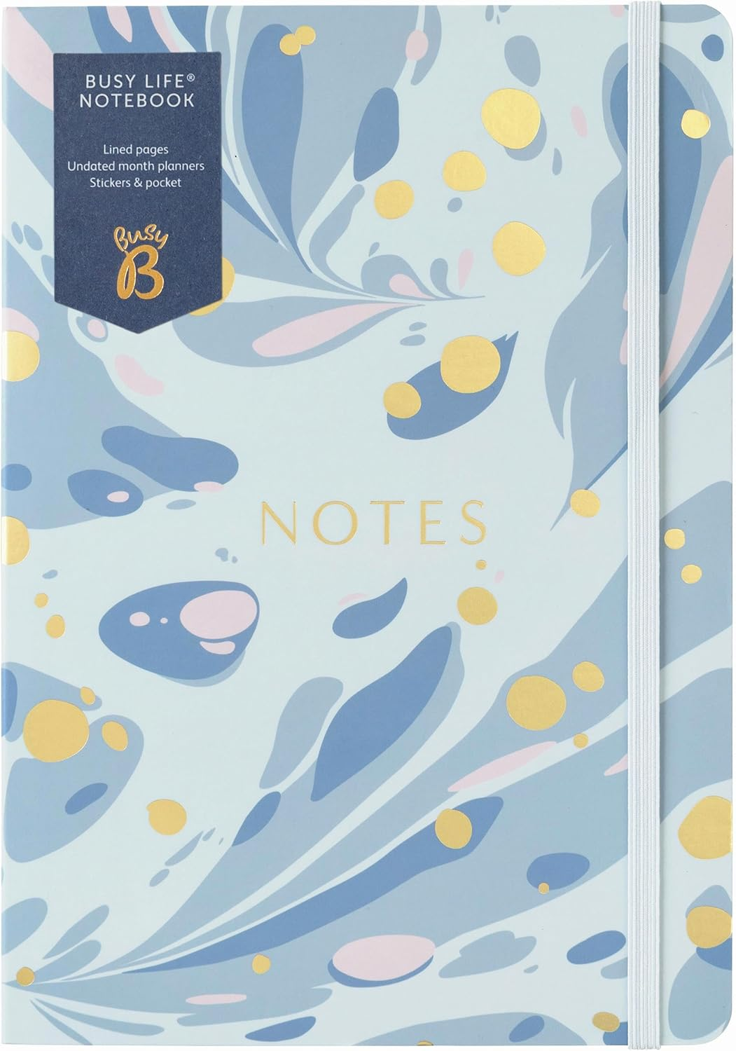 Busy B A5 Busy Life Notebook Pink Faux Leather Cover - Perfect for Students, Teachers, Work & More with Lined Pages, Undated Month Planners, Stickers, Storage Pocket & Elastic Closure