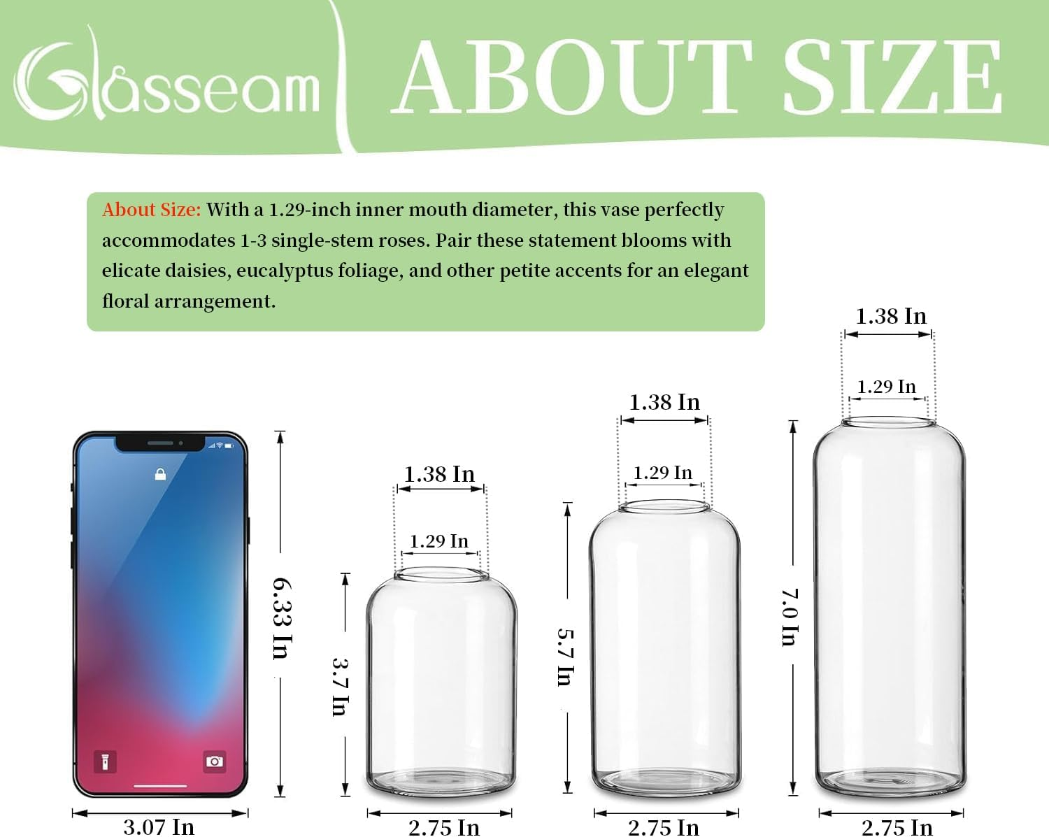 Glasseam Glass Bud Vases for Centerpieces - Clear Small Flower Vases, Set of 12, Handmade Modern Decorative Vases for Flowers, Wedding Centerpiece, Dining Table Decoration image number 3