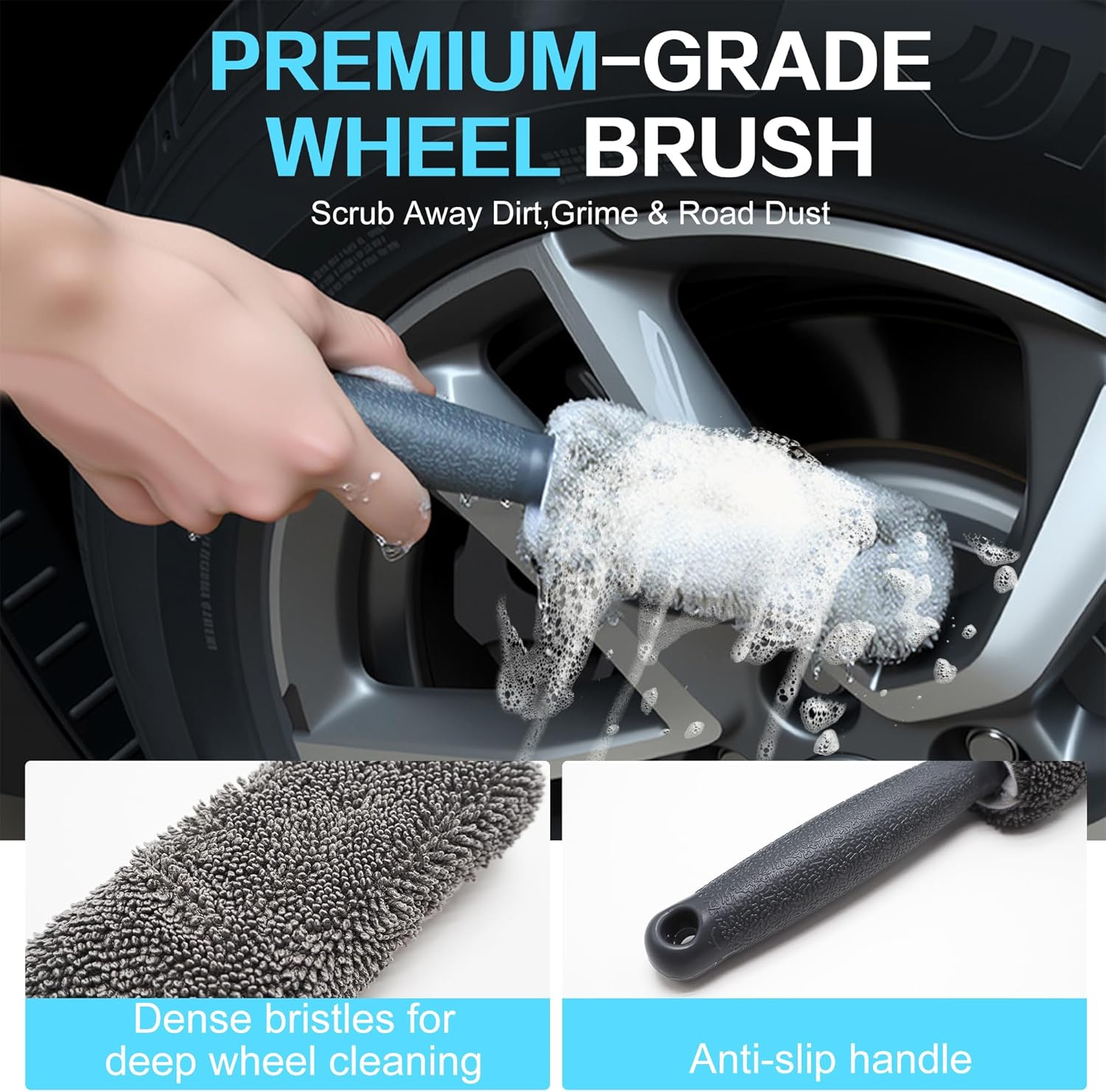 Car Wash Kit, 9Pcs Car Detailing Towel Set with Storage Bag, Auto Cleaning Tools, Microfiber Mitts Drying Towel Waffle Cloths Wheel Brush Waxing Sponge for Interior, Exterior Cleaning (Grey) image number 1