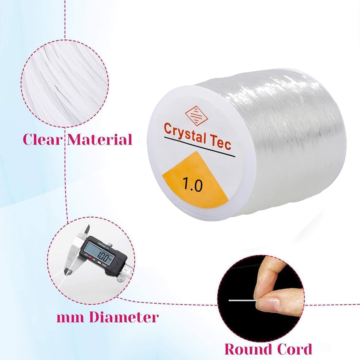 Stretchy String for Bracelets,2 Rolls of 160M,1.0Mm Clear Elastic String Stretch Cord Jewelry Bead Bracelet String with 2 Pcs Beading Needles for Seed Beads,Pony Beads,Bracelets and Jewelry Making image number 5