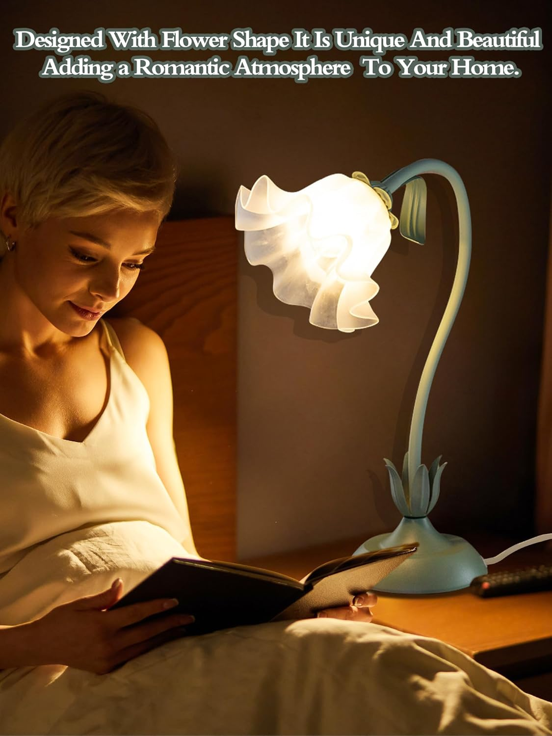 WELTONHM Flower Table Lamp,Led Reading Light Bedside Vintage Flower Night Light,3 Colors Modes Kawaii Bedside Lamps Decor,Living Room Bedroom Room Lighting Table Lamps Home Decoration (Green) image number 3