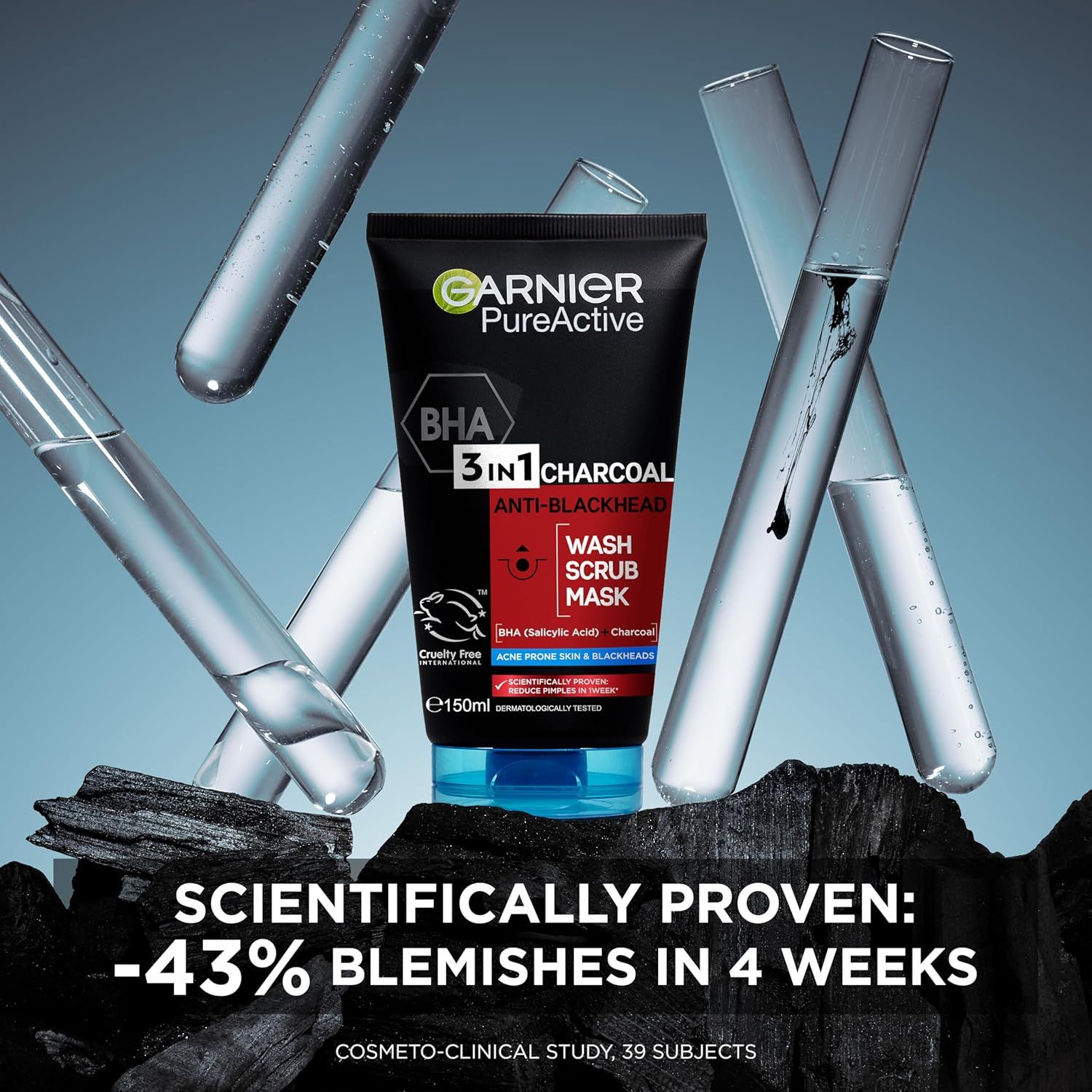 Garnier Pure Active Intensive Charcoal 3-In-1 Wash 150Ml image number 6