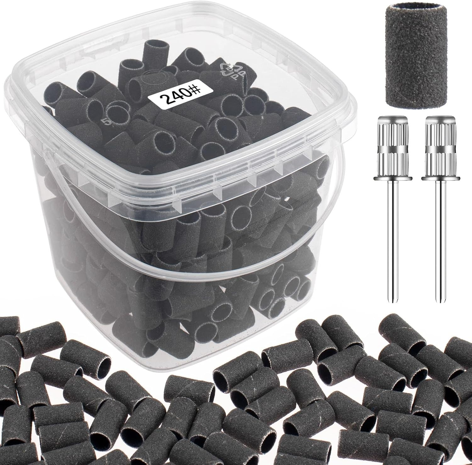 Rolybag Sanding Bands for Nail Drill 240 Grit Extreme Fine Nail Sanding Bands 200Pcs Pink Professional Sanding Bands and 2Pcs Nail Drill Bits for Manicures and Pedicure