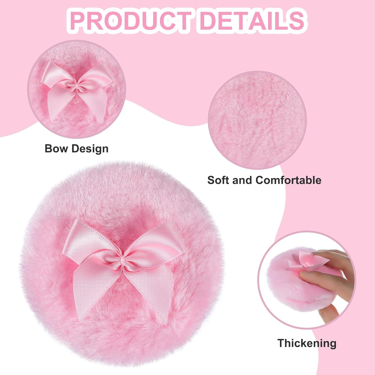 Piriuuo 2 Pcs Large Fluffy Powder Puff, 3.5 Inch Face Body Powder Puff Soft Washable Reusable Velour Dusting Powder Puff Loose Powder Puffs Wet Dry Makeup Tool (White & Pink) image number 1