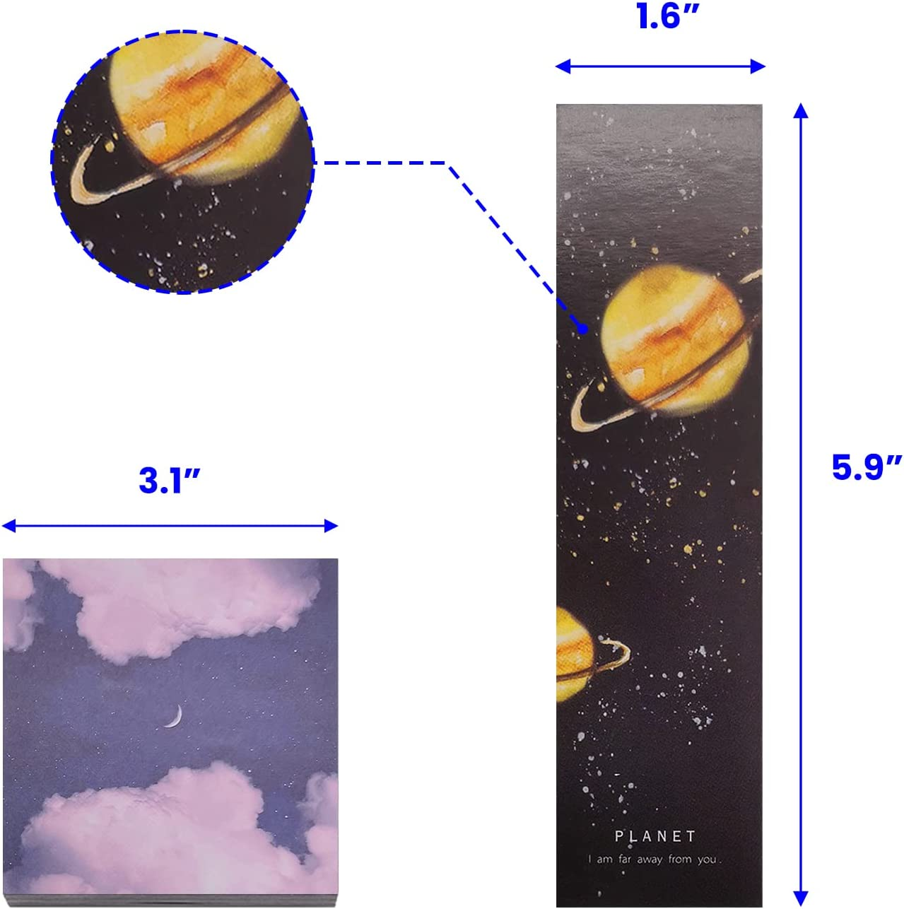Daily Treasures 30Pcs Space Theme Bookmarks, Colorful Universe Book Markers with 3Pack Moon Sticky Notes-Double Side Galaxy Planet Spaceship Inspirational Bookmarks for Space Enthusiasts, Book Lovers image number 6