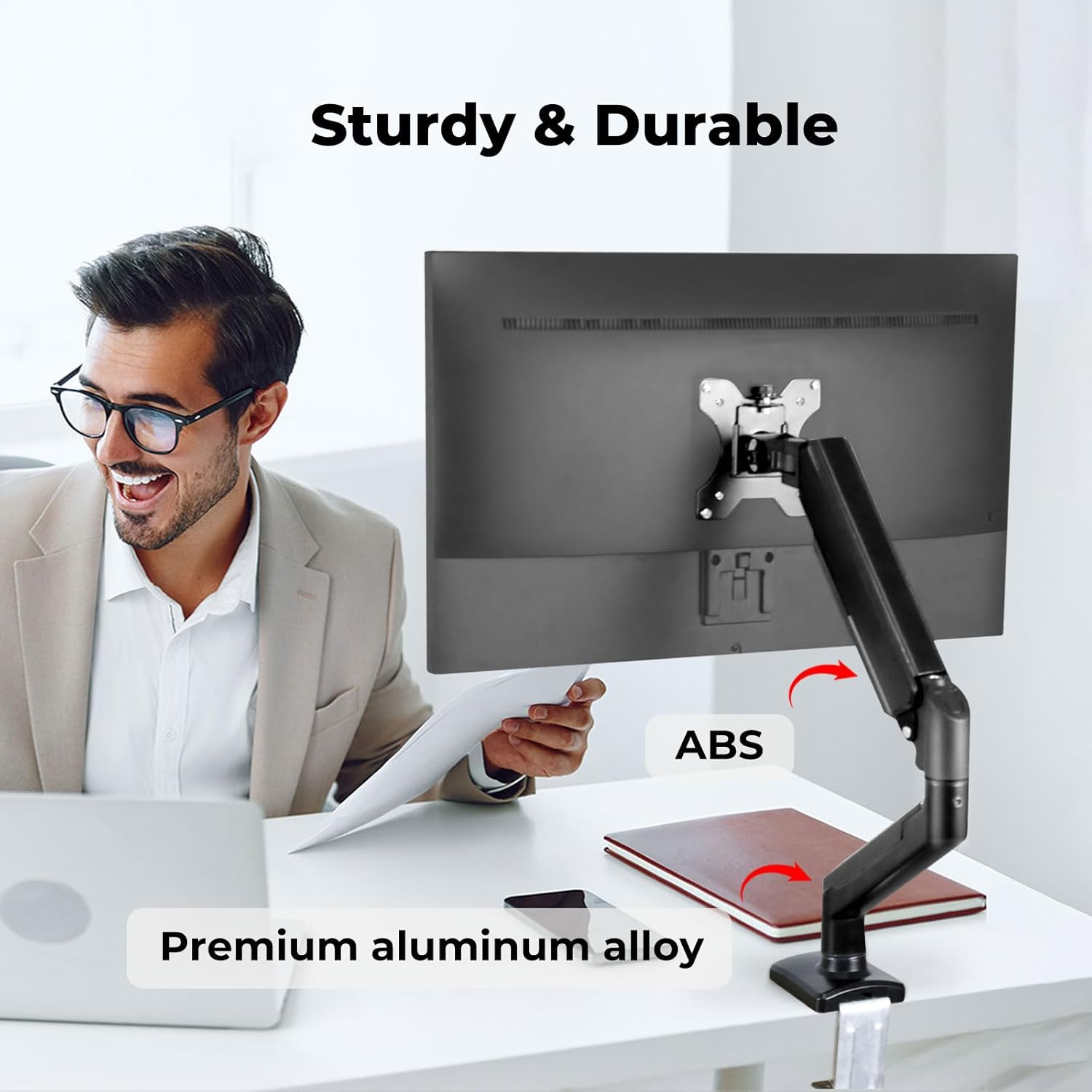 Single Monitor Stand Monitor Arm Desk Mount Height Adjustable, C Stand Fits Screens 13 to 32 Inches, Holds 10Kg, 360 Rotation Swivel, Premium Gas Spring, Universal VESA 75X75Mm or 100X100Mm image number 6