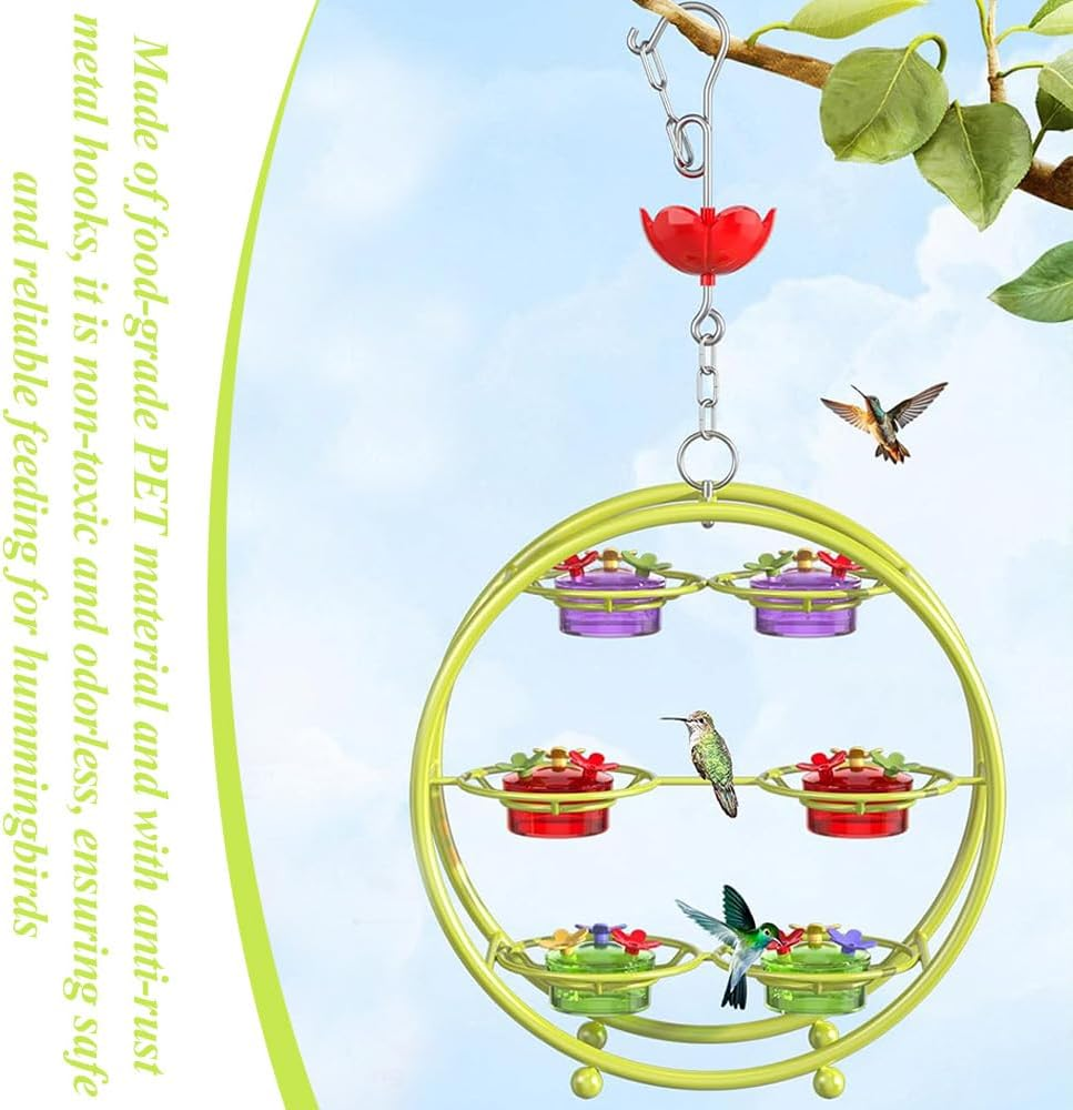 Unique Hummingbird Feeder, Multi-Port Small Birds Feeding Tools,Hangable Garden Decorative,Ornamental Bird Feed Wheel,Top Fill Leak Proof Feeders,For Garden Porch Backyard Decor image number 3