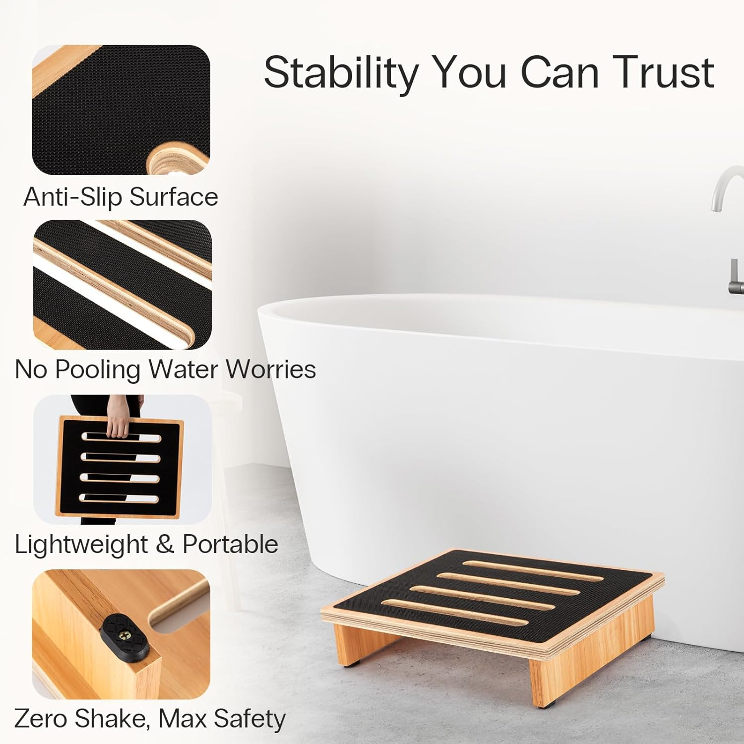 Strongtek 3.5" One Step Stool for Adults, Sturdy Wooden Riser with Non-Slip Rubber Top, 440 Lb Capacity, No Assembly Required, Portable for Kitchen, Bathroom, Bedside, Kids & Seniors image number 5