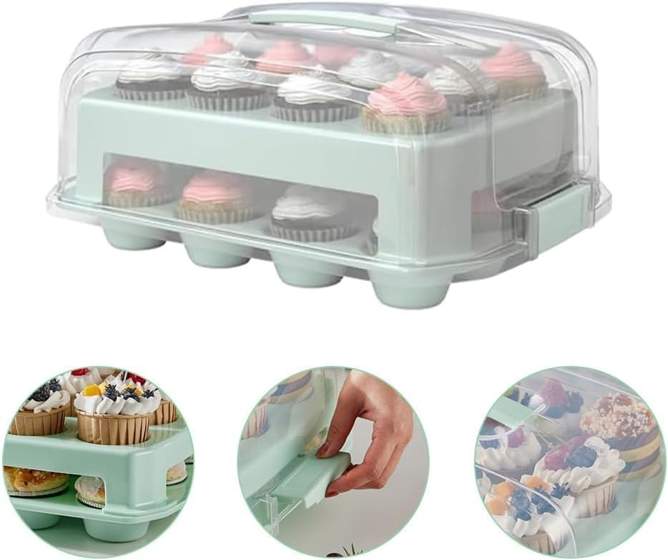 2 Tier Cupcake Carrier for 24 Cupcakes, Durable Muffin Traveler Reusable Cupcake Box, Airtight Snap Lid Clear Plastic Storage Container Baked Goods Container image number 1