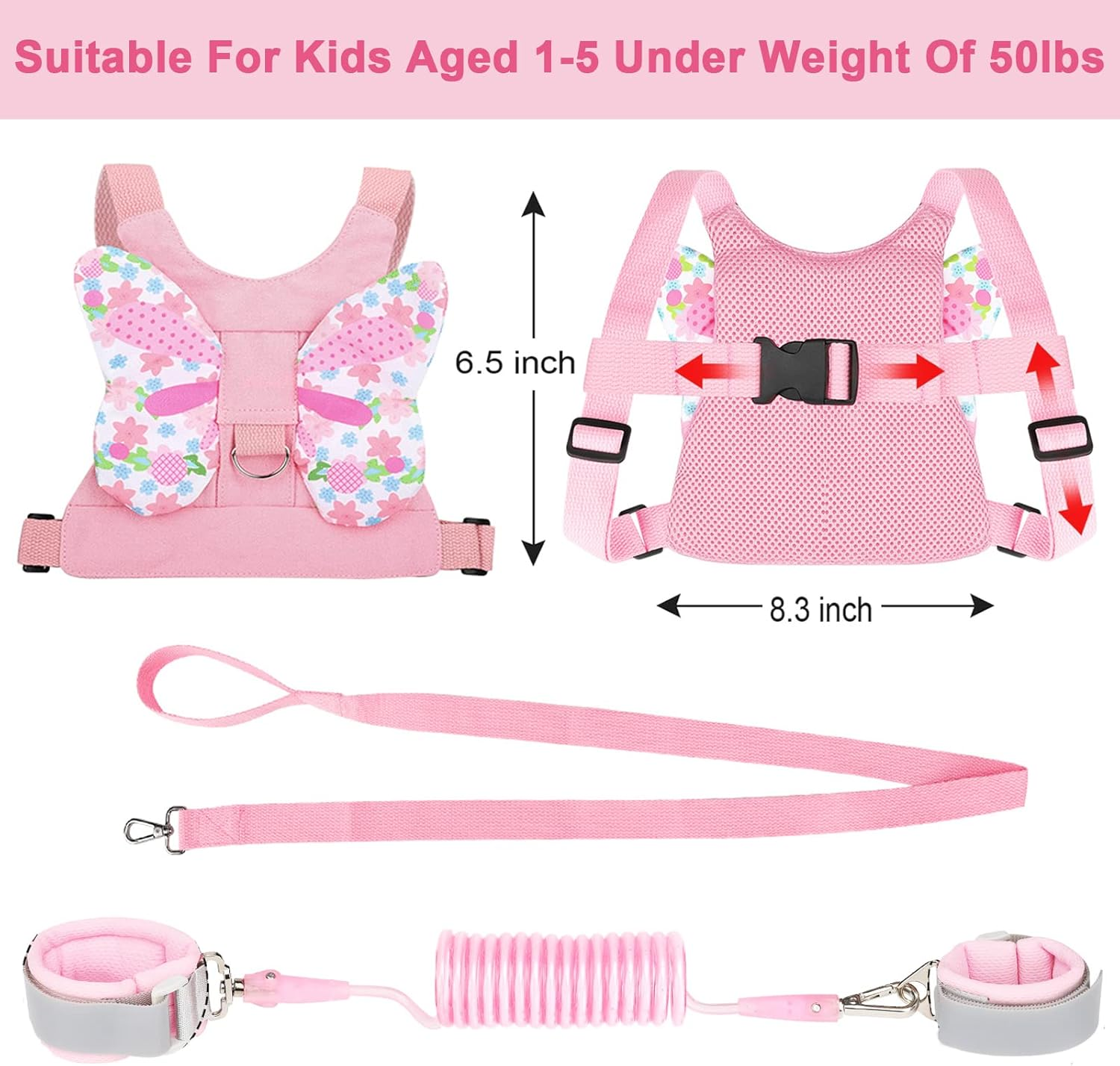 Accmor 3 in 1 Toddler Harness Leashes + anti Lost Wrist Link, Kids Harness Children Leash for Girls, Child anti Lost Leash Baby Cute Harness Belt Strap Hold Kids Close While Walking image number 1