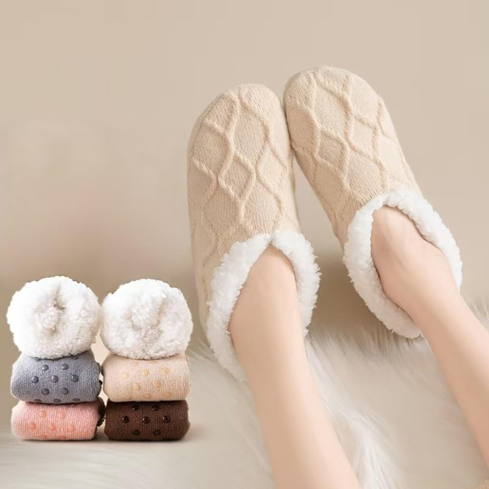 Slippers Socks for Women, Non-Slip Winter Warm Floor Socks, Cozy Sherpa Slipper Socks, Ultra Comfortable House Fuzzy Socks for Women image number 4