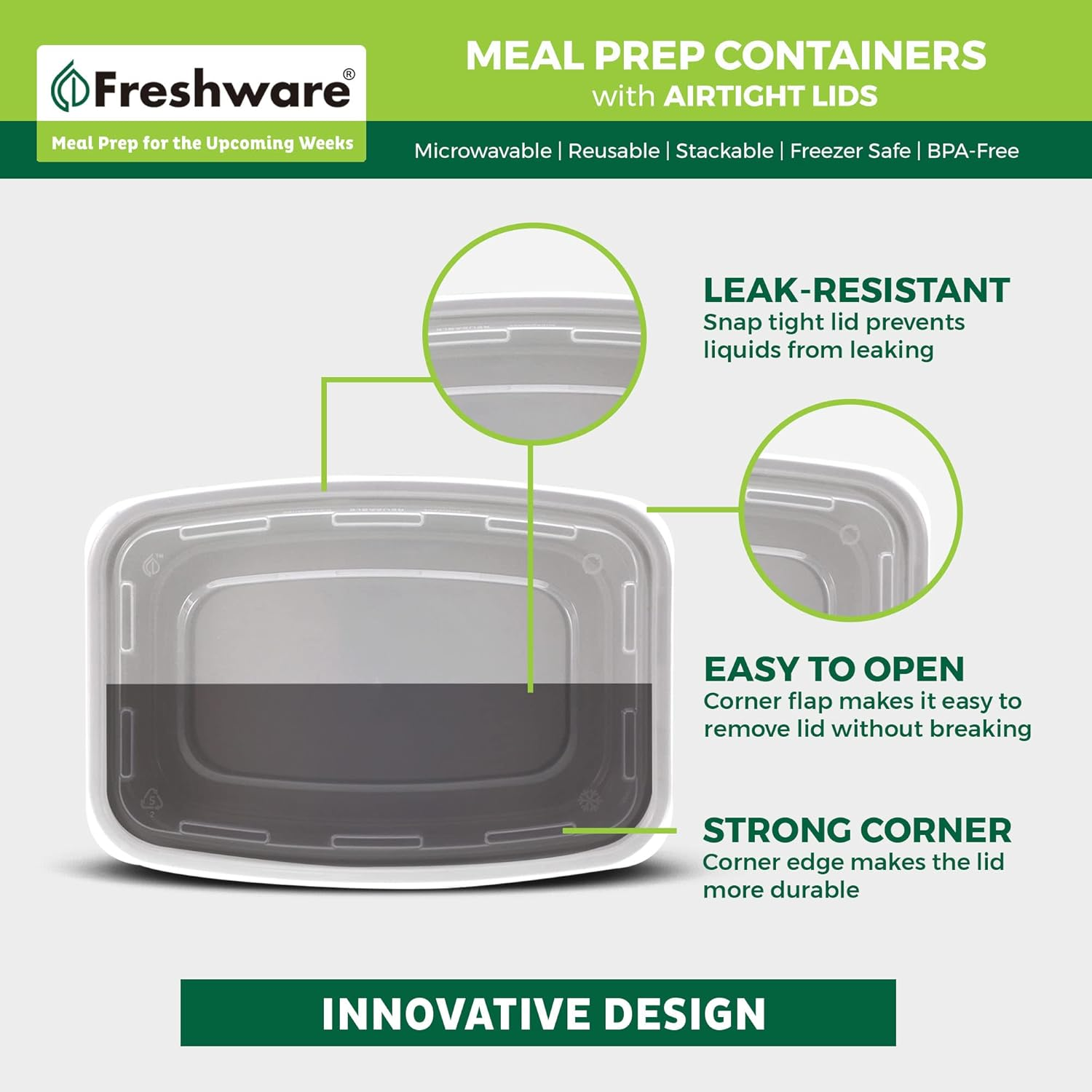 Freshware Meal Prep Containers [25 Pack] 1 Compartment Food Storage Containers with Lids, Bento Box, BPA Free, Stackable, Microwave/Dishwasher/Freezer Safe (28 Oz) image number 2