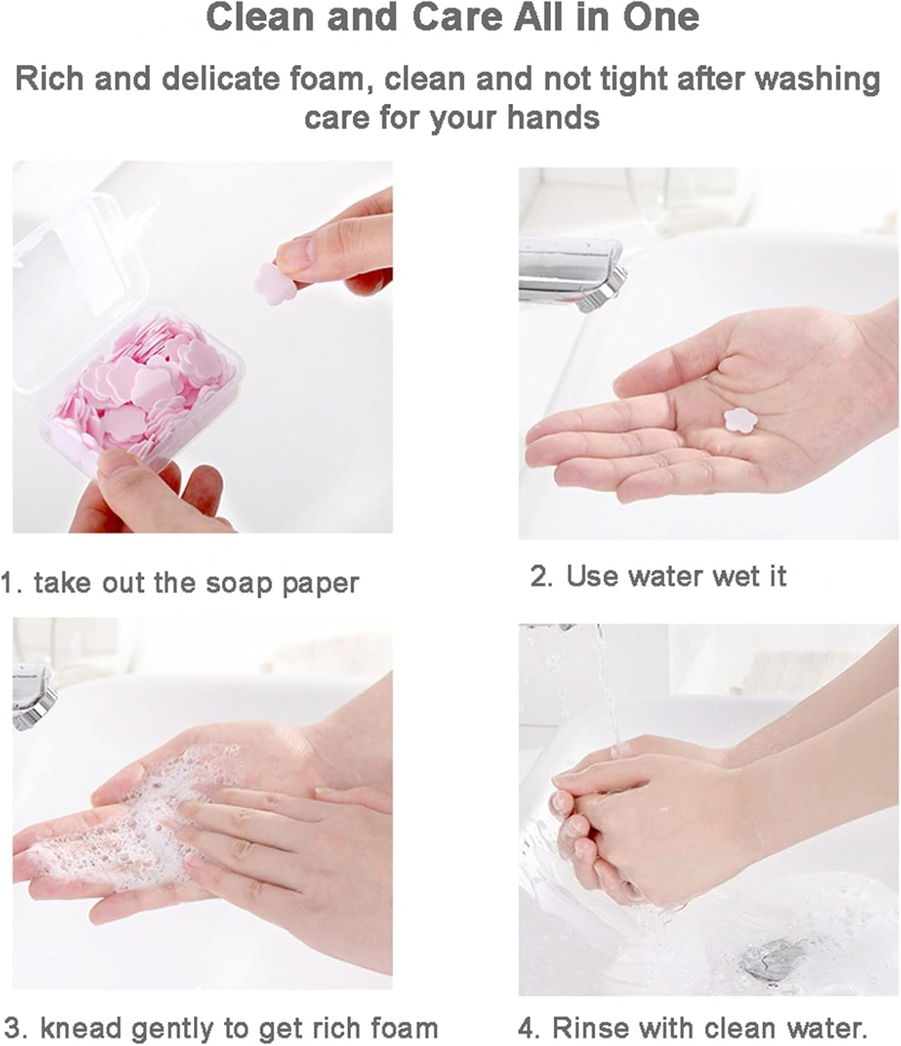 Tikapo 3-Pack (300Pcs) Petal Soap Paper Sheets in Clear PP Box, Portable Disposable Nature Foaming Hand Paper Soap Sheet for Hiking, Camping, Backpacking image number 1