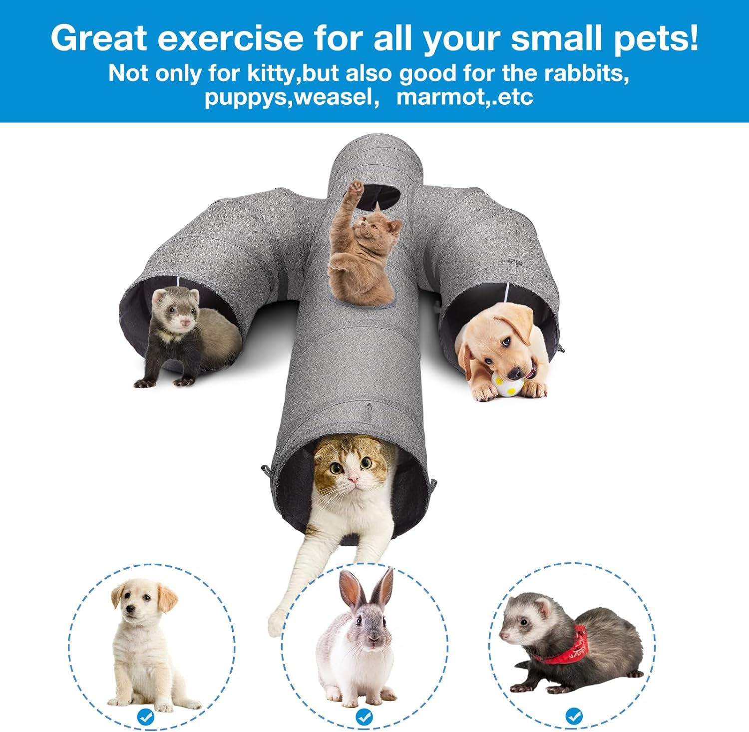 Ownpets Cat Tunnel Large 30CM Sturdy Oxford Fabric Cat Tunnel Toy, Cactus Shape Collapsible Cat Tunnels for Indoor Cats,Interactive Peek Hole Pet Tunnel Tube with Cat Wand Toy image number 2