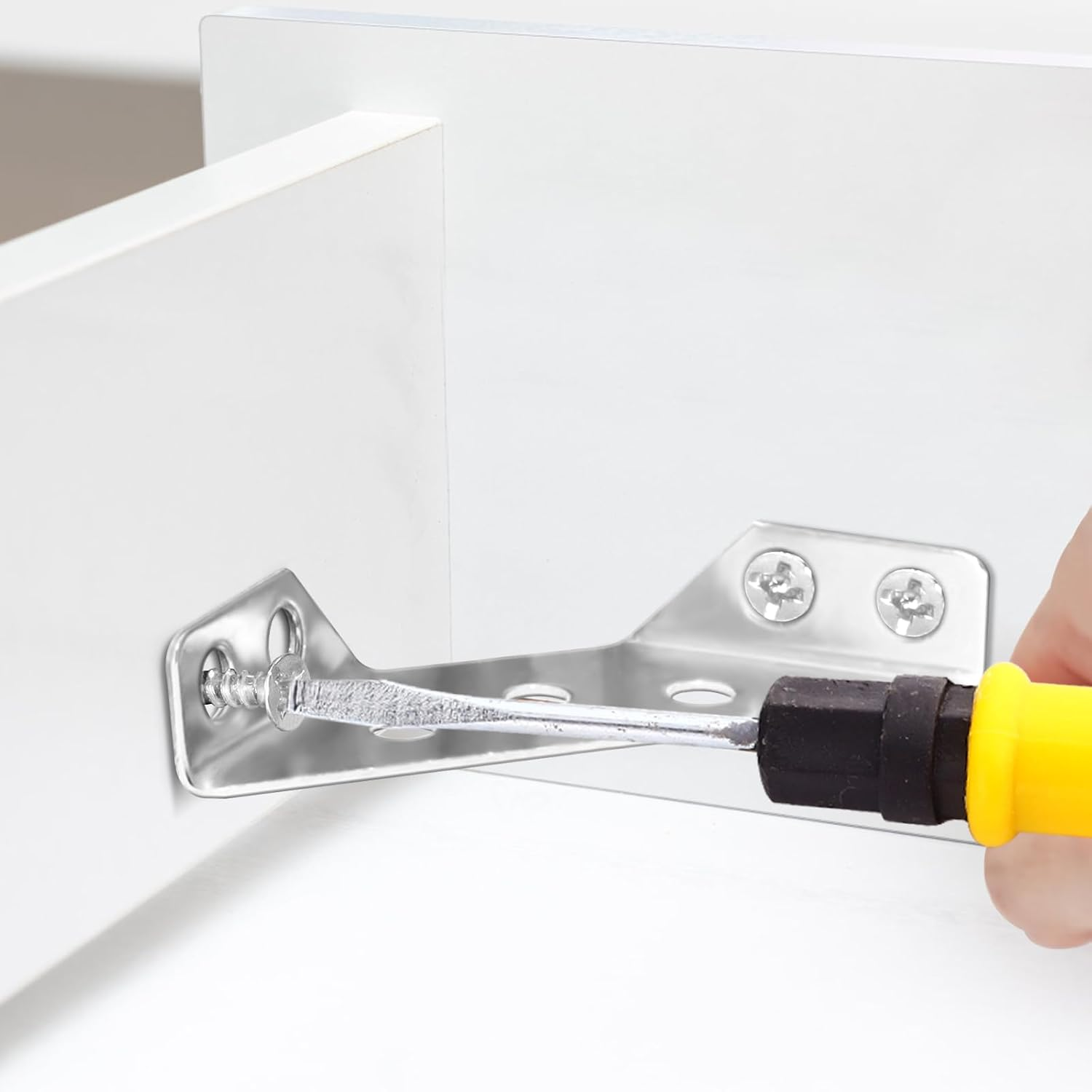 20 Pcs Stainless Steel Furniture Corner Connector Triangle Bracket Furniture Corner Connectors with Screws Flat Corner Brace Universal Stainless Steel Furniture Corner Connector for Furniture (Silver) image number 1