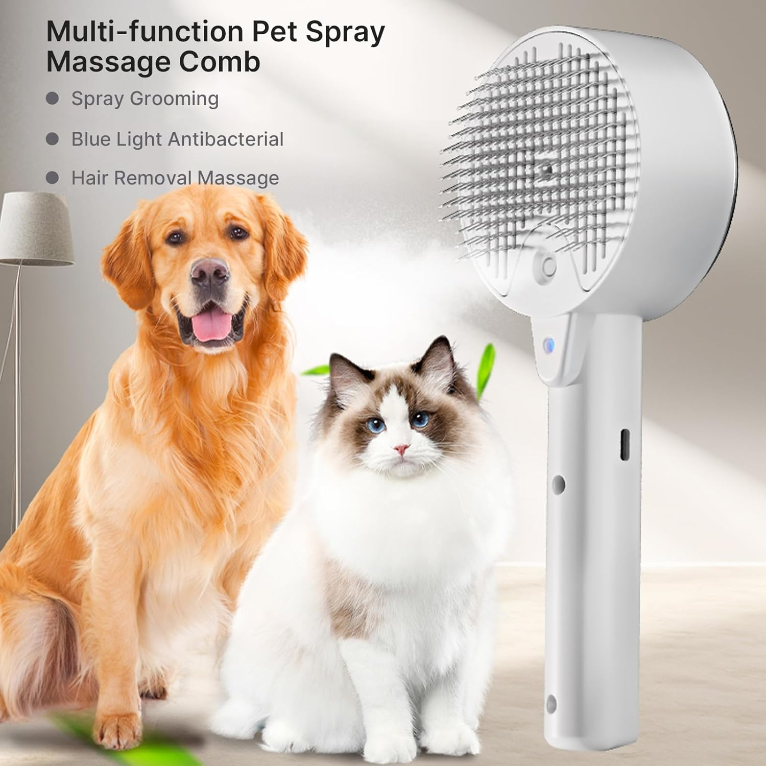 Velmoriah Cat Steam Brush, Rechargeable Cat Brush with Steam, Release Button, 2 Modes, Cat Grooming Brush for Shedding, Massage, Cleaning, Sterilization for Indoor Cats, Kitten, Dogs image number 1