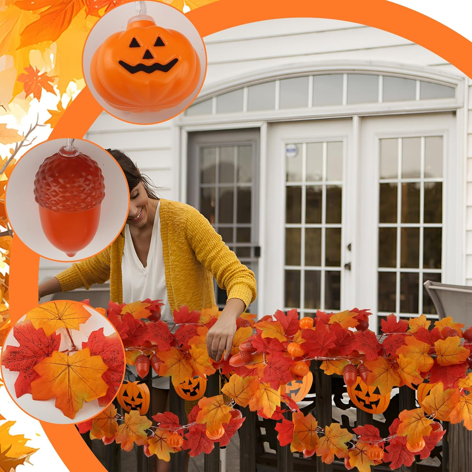 CYIOU Autumn Decoration Fairy Lights Halloween Decoration 3 M 20 LED Maple Leaf Acorns Pumpkin Fairy Lights Maple Leaves Garland Battery Operated for Halloween Autumn Thanksgiving Indoor Outdoor