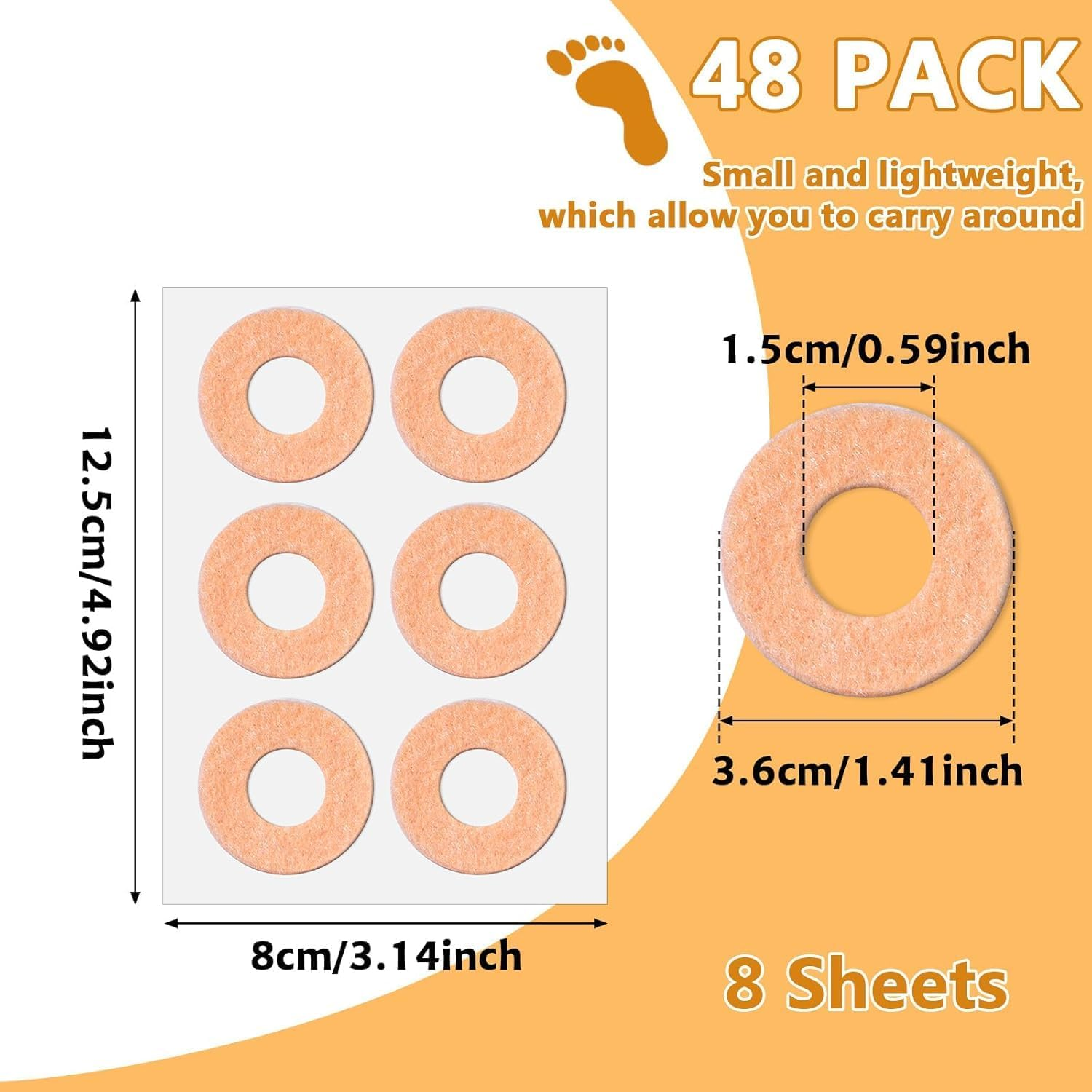 Self Adhesive Callus Pads round Corn Pads, 48Pcs Callus Cushions round Callus Pads,Round Callus Pads Soft Felt Callus Pads,Round Corn Patches Protection Pad Felt Corn Pad,Round Felt Corn Cushion Pads image number 4