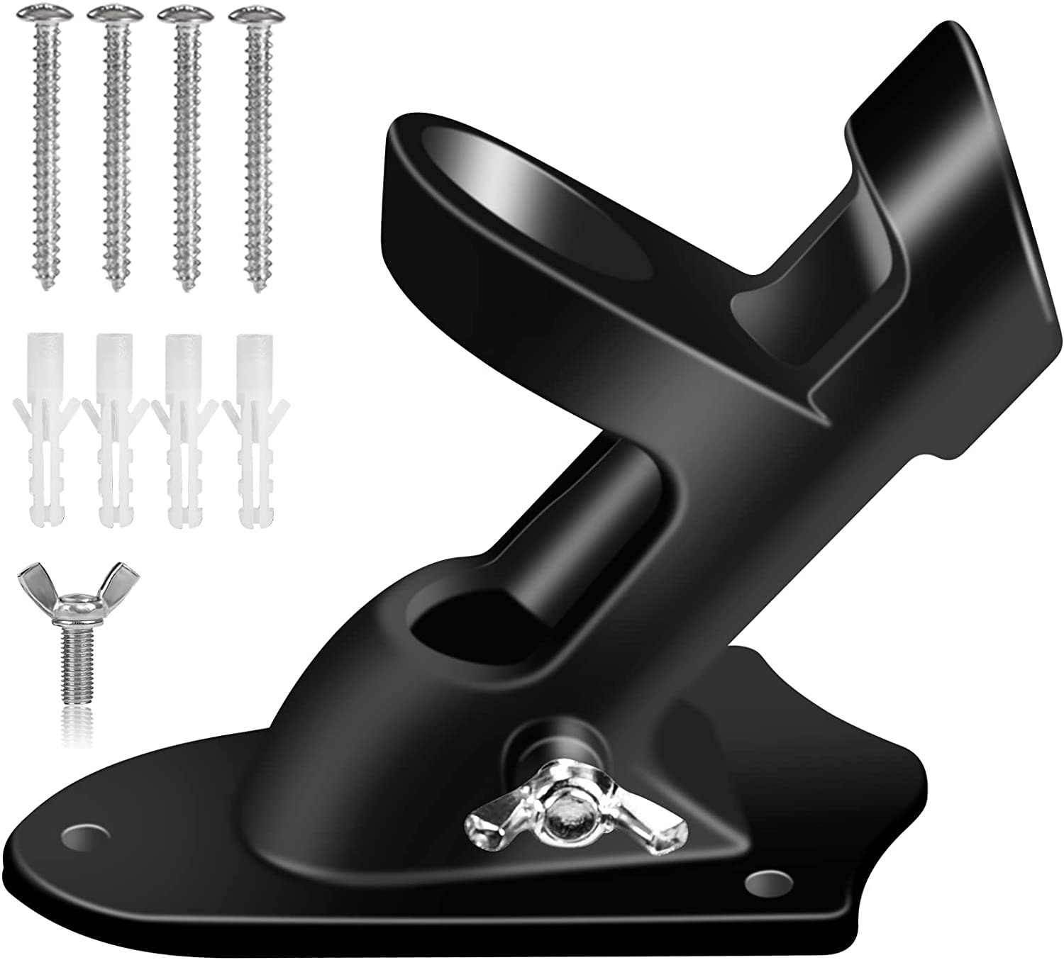 Flag Pole Holder Brackets, 1" Flag Pole Mounting Bracket with Hardwares for House Wall Porch, 1" Inner Diameter, 180&deg; Adjustable Multi Positions, Aluminium Alloy(1 Pack Black, Multi-Positions)
