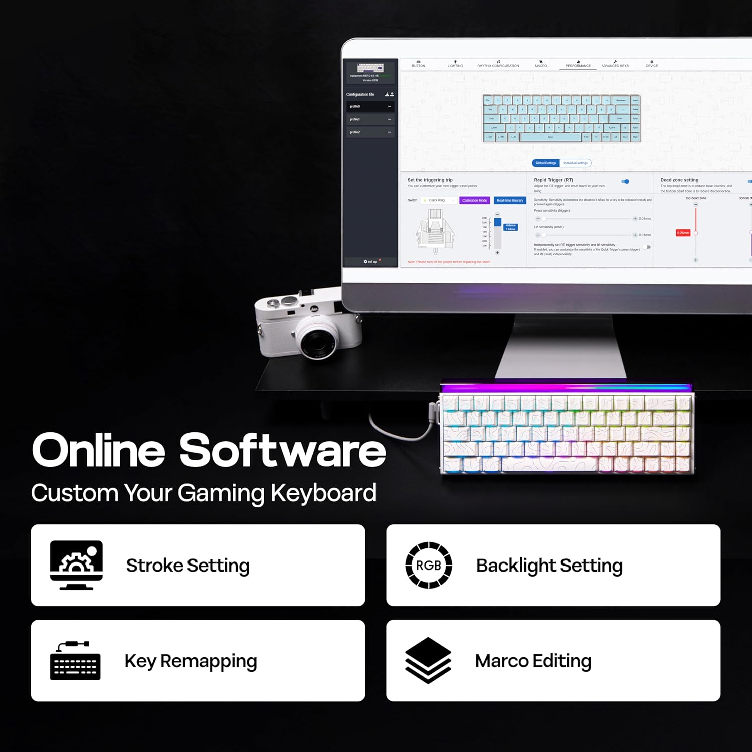 Mechlands Aula Hero68 HE Wired Magnetic Gaming Keyboard, Rapid Hall Effect Keyboard with 0.01Mm Adjustable Actuation, 8Khz Polling, 5-Layer Sound Dampening, RGB Lightbox & Backlit (White Topographic) image number 3