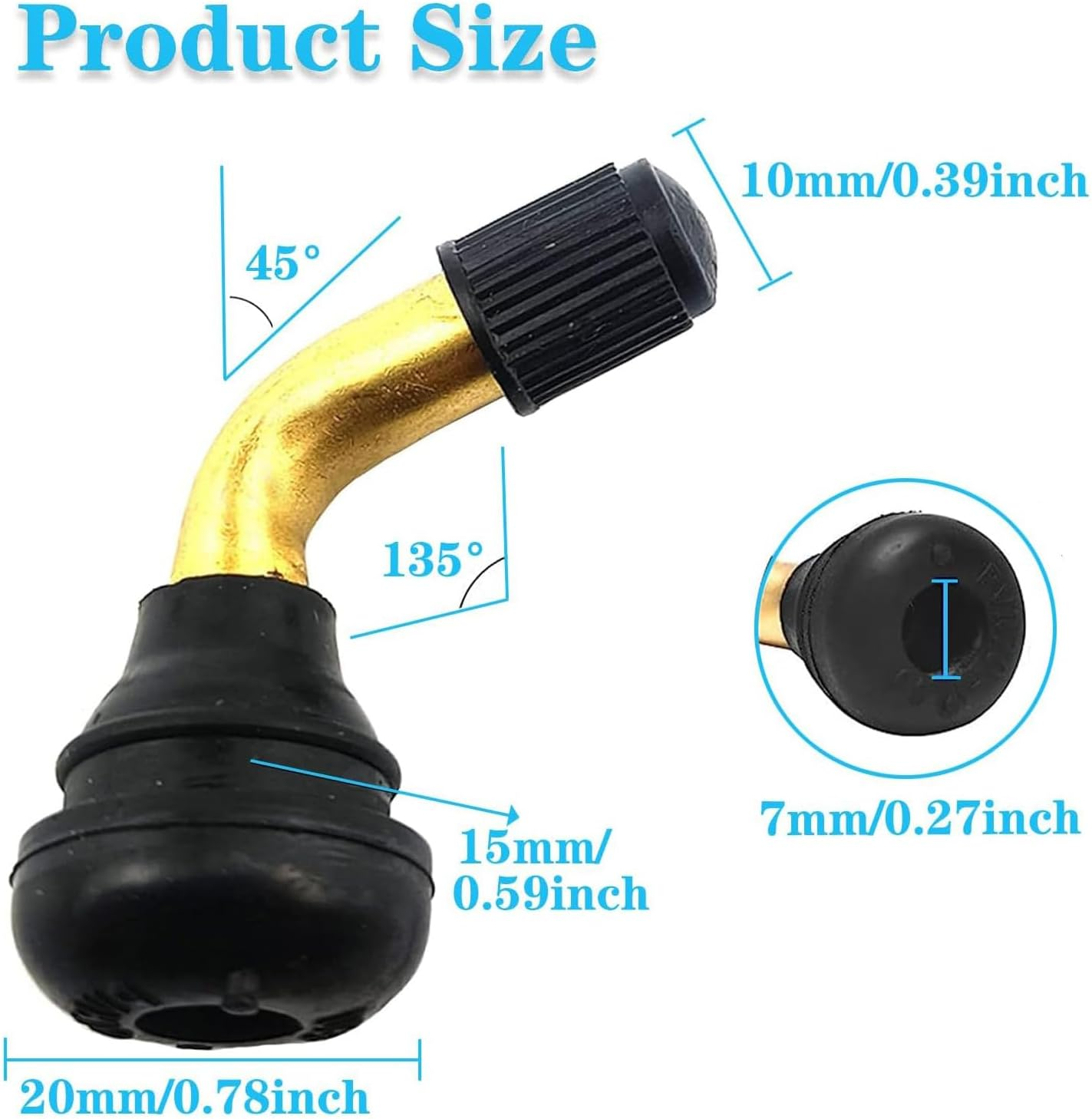 YUENTOEN 4Pcs Tire Valve Stem Bent 45 Degree Angled for Bolt-In Valve Stem, Snap-In Rubber Base Tubeless Tire Rim Valve for Motorcycle, Scooter, ATV image number 2