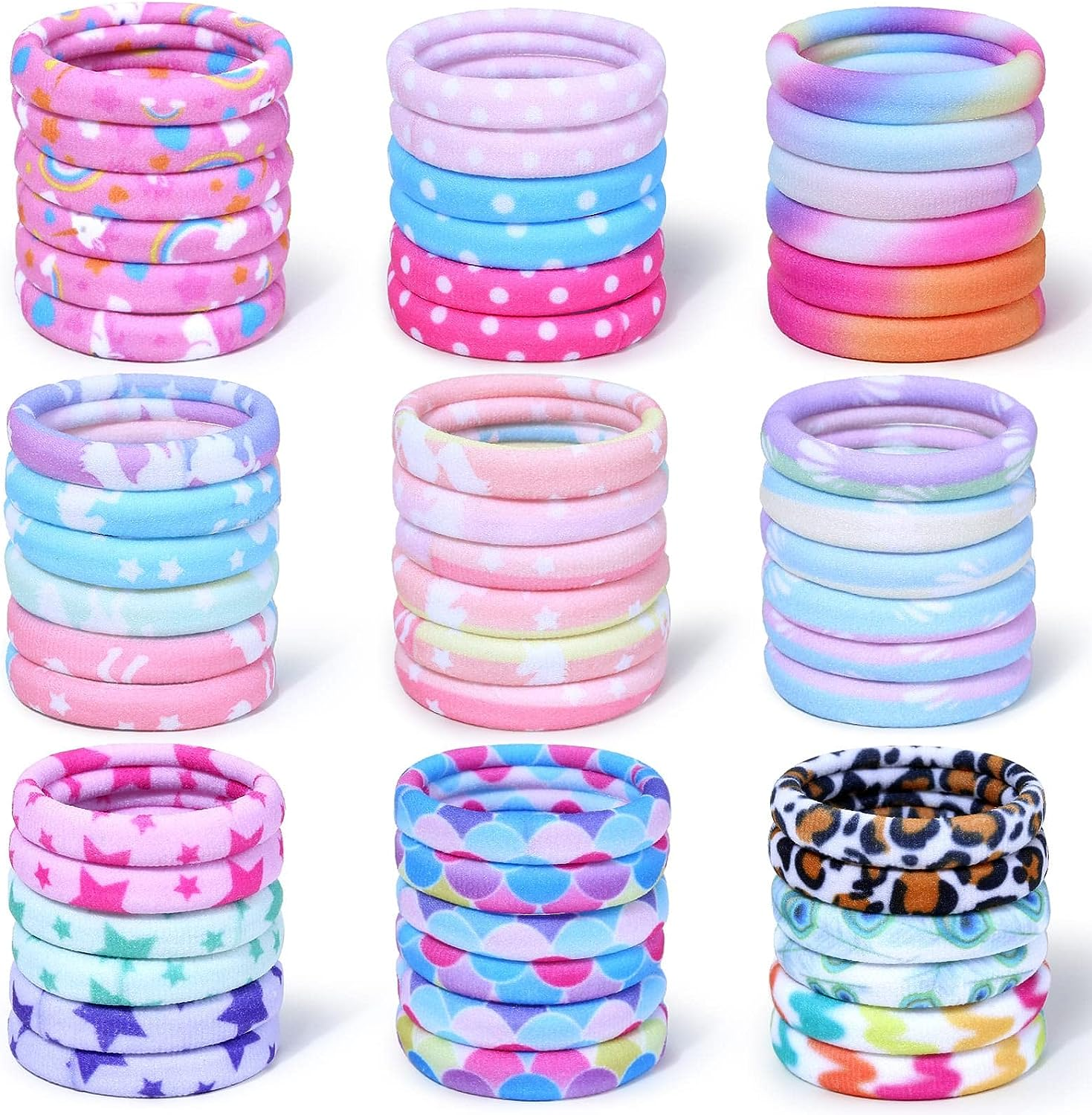 Anezus 54Pcs Hair Ties for Girls and Women, Nylon Hair Elastics Hair Bands Ponytail Holders Soft Hair Ties No Damage for Girls Thick Straight Curly Hair Multi-Colored