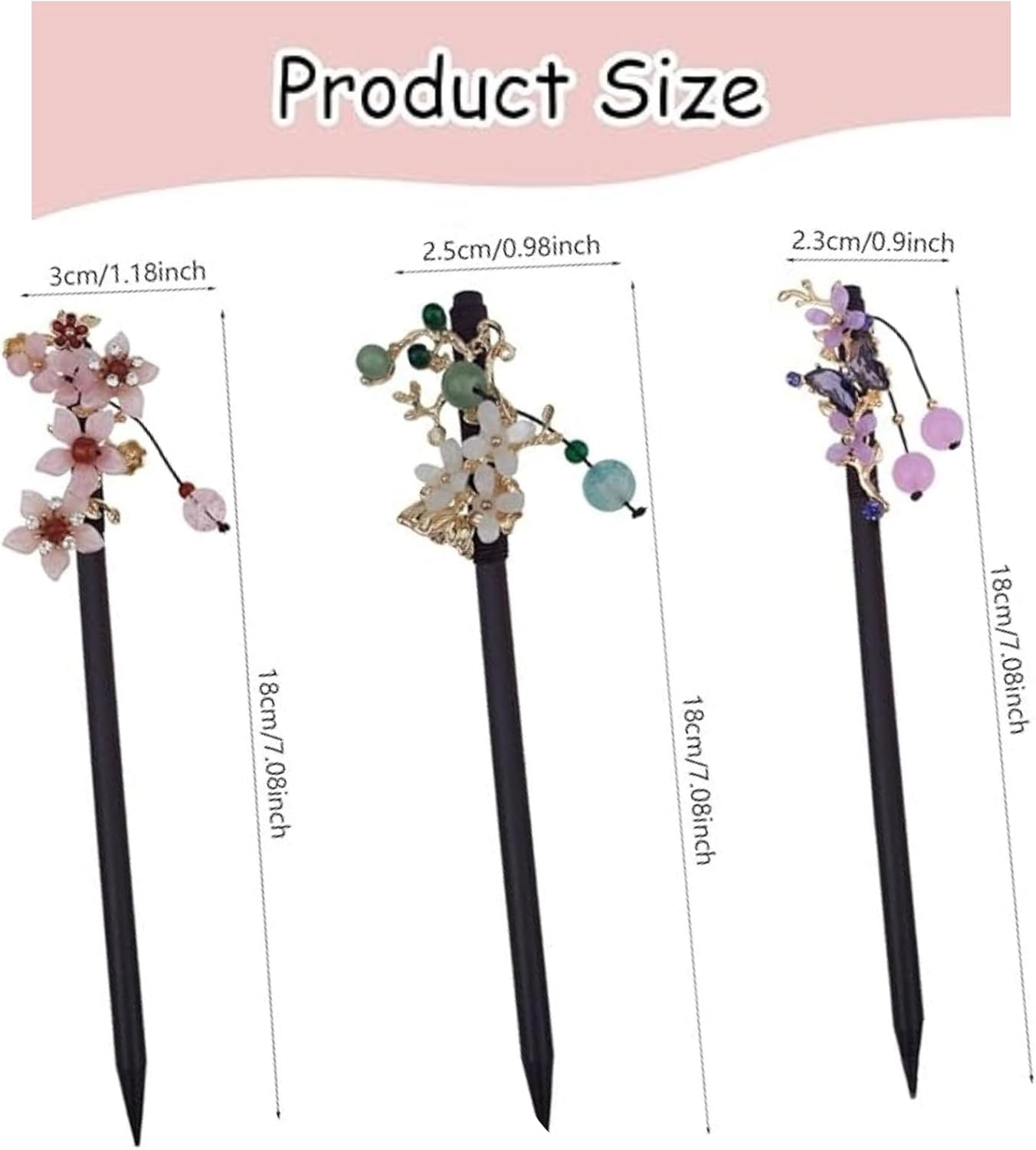 Auswalar 3 PACK Wooden Hair Sticks Chinese Traditional Flower Hair Sticks with Bead Vintage Wooden Vintage Asian Hair Pin Japanese Kanzashi Handmade Headpiece for Women Girls image number 2