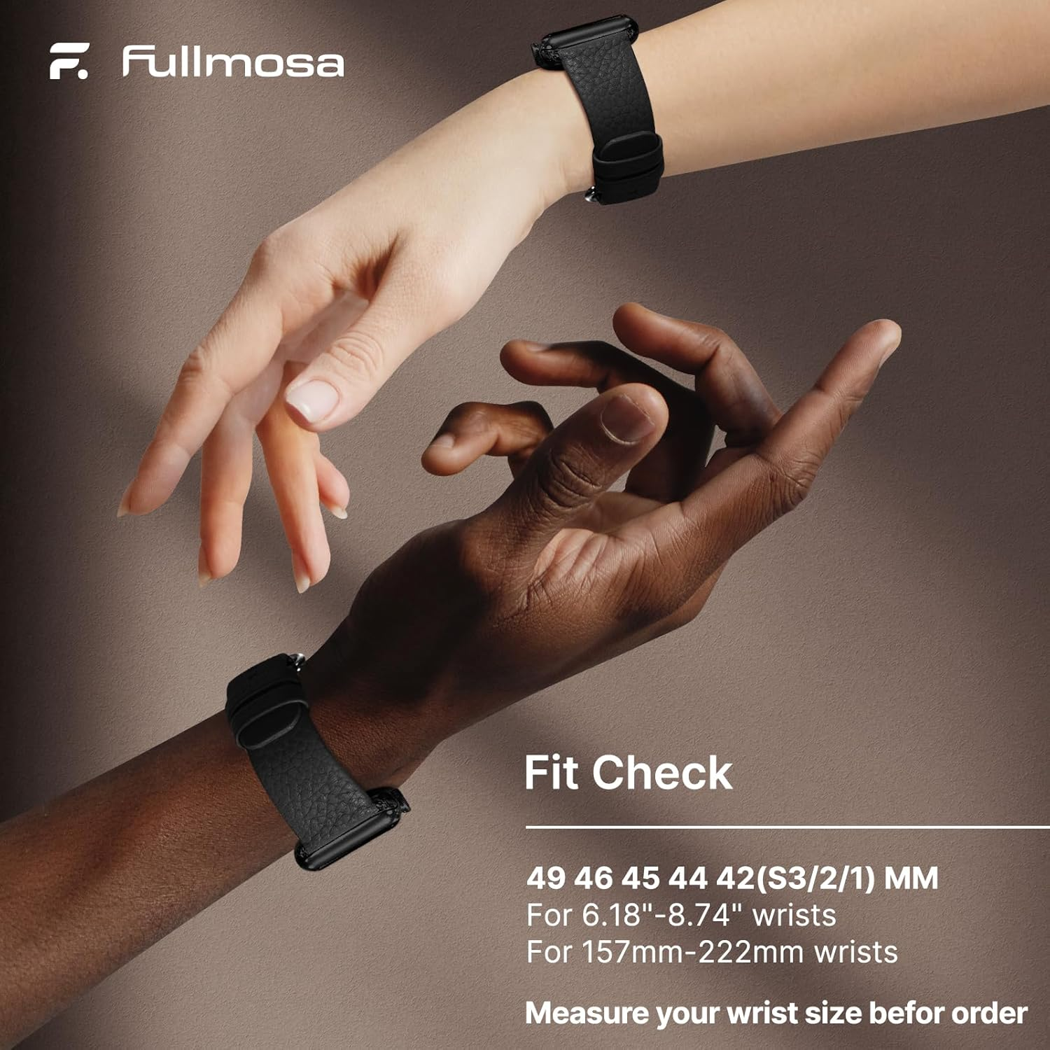 Fullmosa Compatible for Apple Watch Band 49Mm 46Mm 45Mm 44Mm 42Mm,Lychee-Textured Premium Real Leather Apple Watch Strap for Iwatch Ultra Se&Series 11 10 9 8 7 6 5 4 3 2 1, Black image number 6