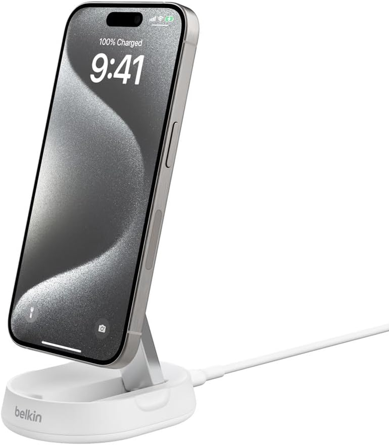 Belkin Boostcharge Pro 15W Convertible Magnetic Charging Stand, Magsafe Compatible Fast Wireless Qi2 Charger, Magnetic Inductive Charger, Wireless Charger for Apple Iphone 16, 15, Airpods - White