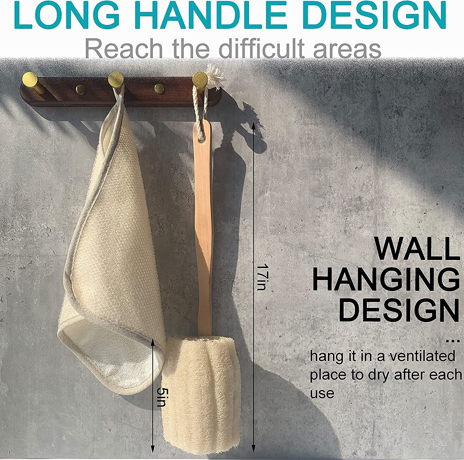 Natural Exfoliating Loofah Luffa Loofa Bath Brush on a Stick - with Long Wooden Handle Back Brush for Men & Women - Shower Sponge Body Back Scrubber Pack of 1 image number 4