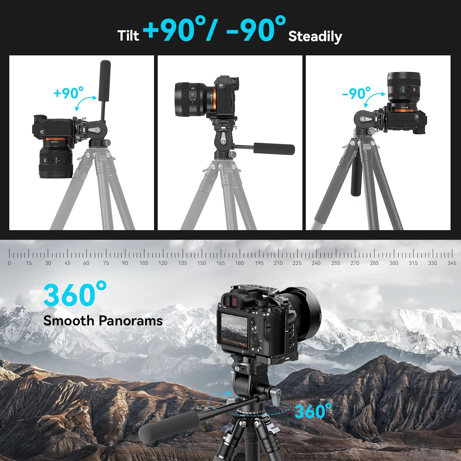 Smallrig Video Head for Vertical/Horizontal Shooting, Tripod Pan Tilt Fluid Head W/Telescopic Handle and Switchable QR Plate for Arca, Max Load 5Kg for Camcorder, Mirrorless, DSLR - 4104 image number 3
